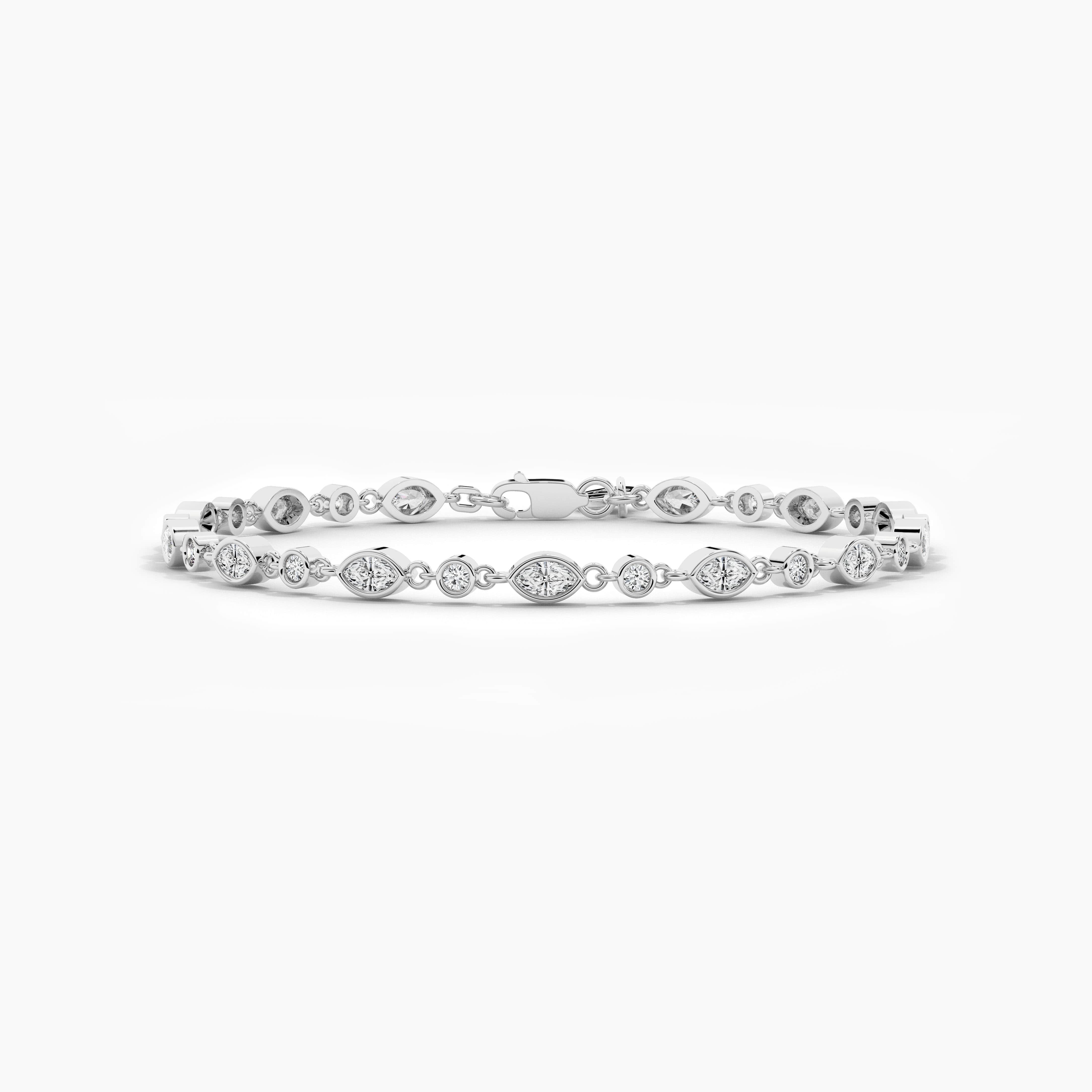 Marquise And Round Moissanite Diamond Bracelet In White Gold