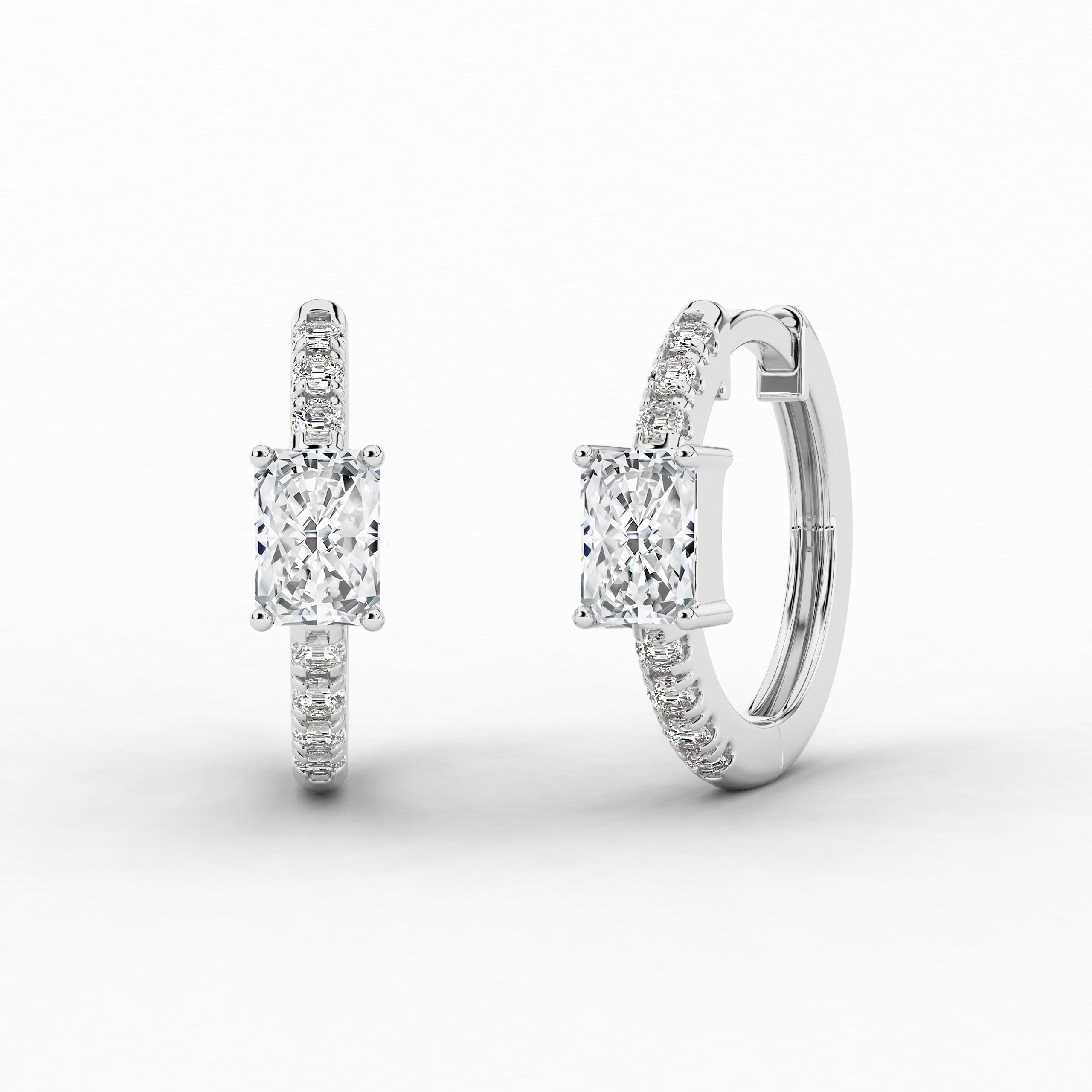 White Gold Hoop Earring In Radiant Cit Lab Grown Diamond For Woman