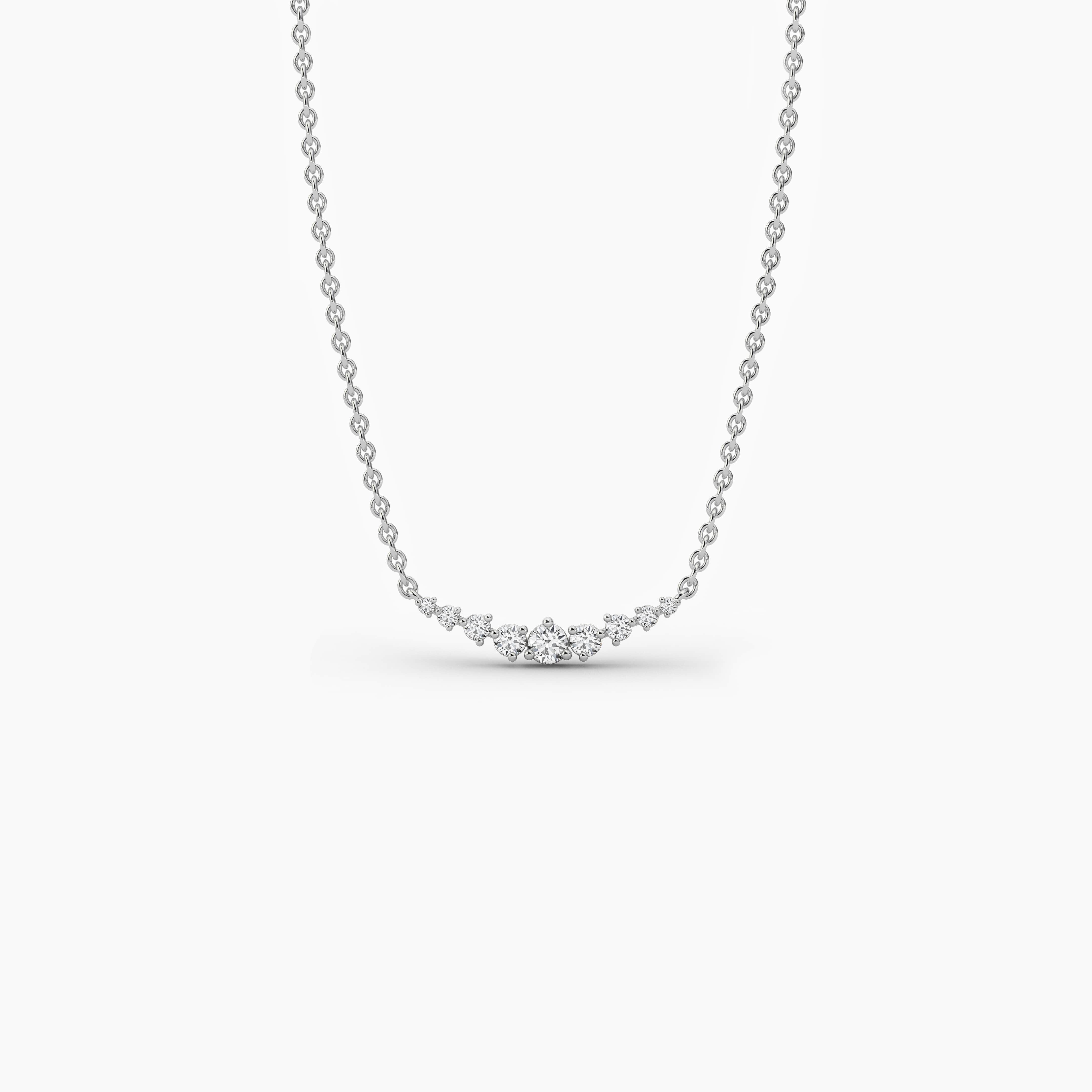White Gold Round Shape Moissanite Diamond Curved  Necklace 