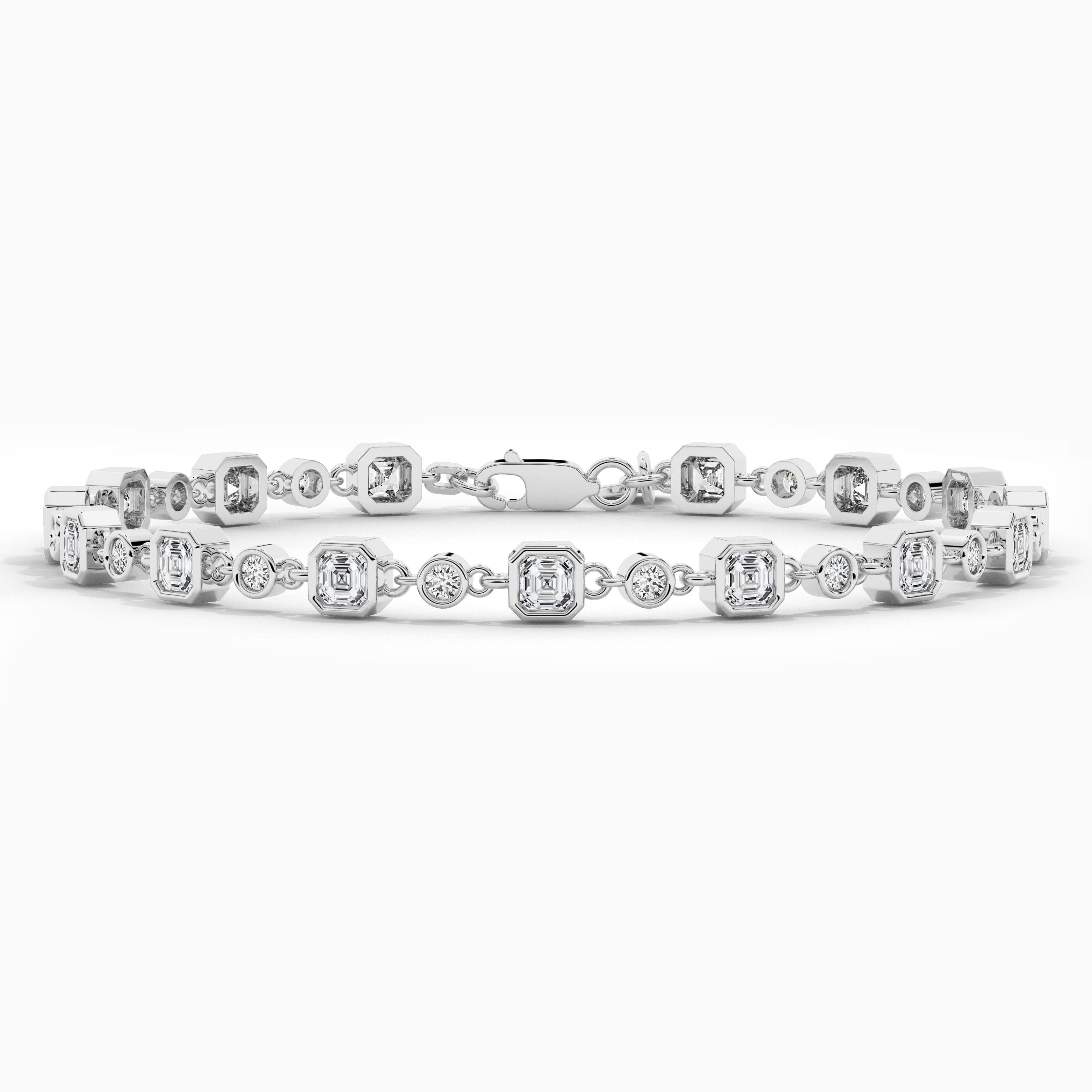 Asscher And Round Shape Moissanite Diamond Tennis Bracelet In White Gold 