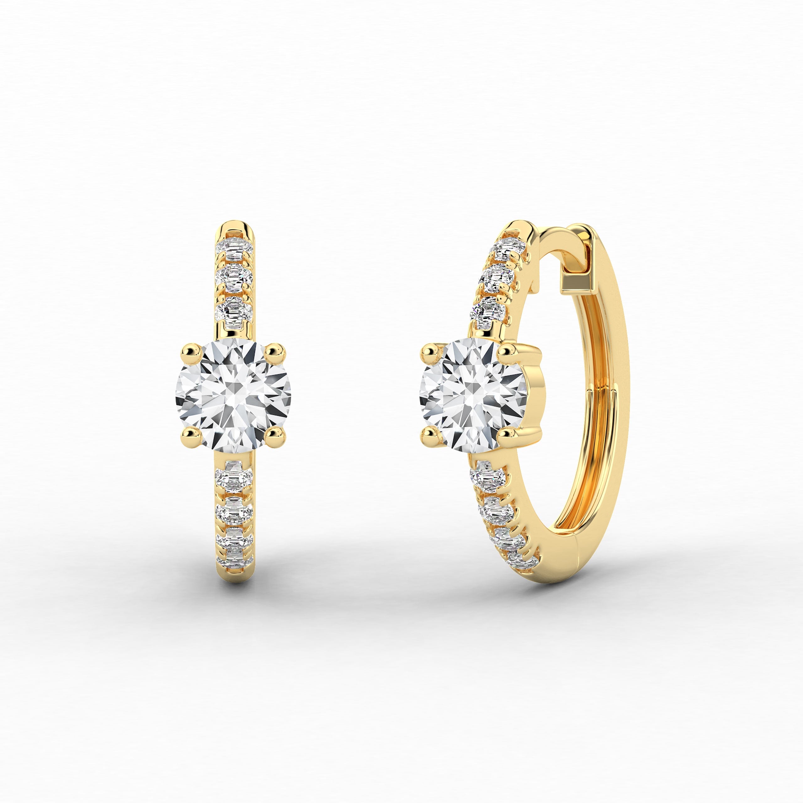 Hoop Earring In Round Cut Moissanite Diamond In Yellow Gold For Woman