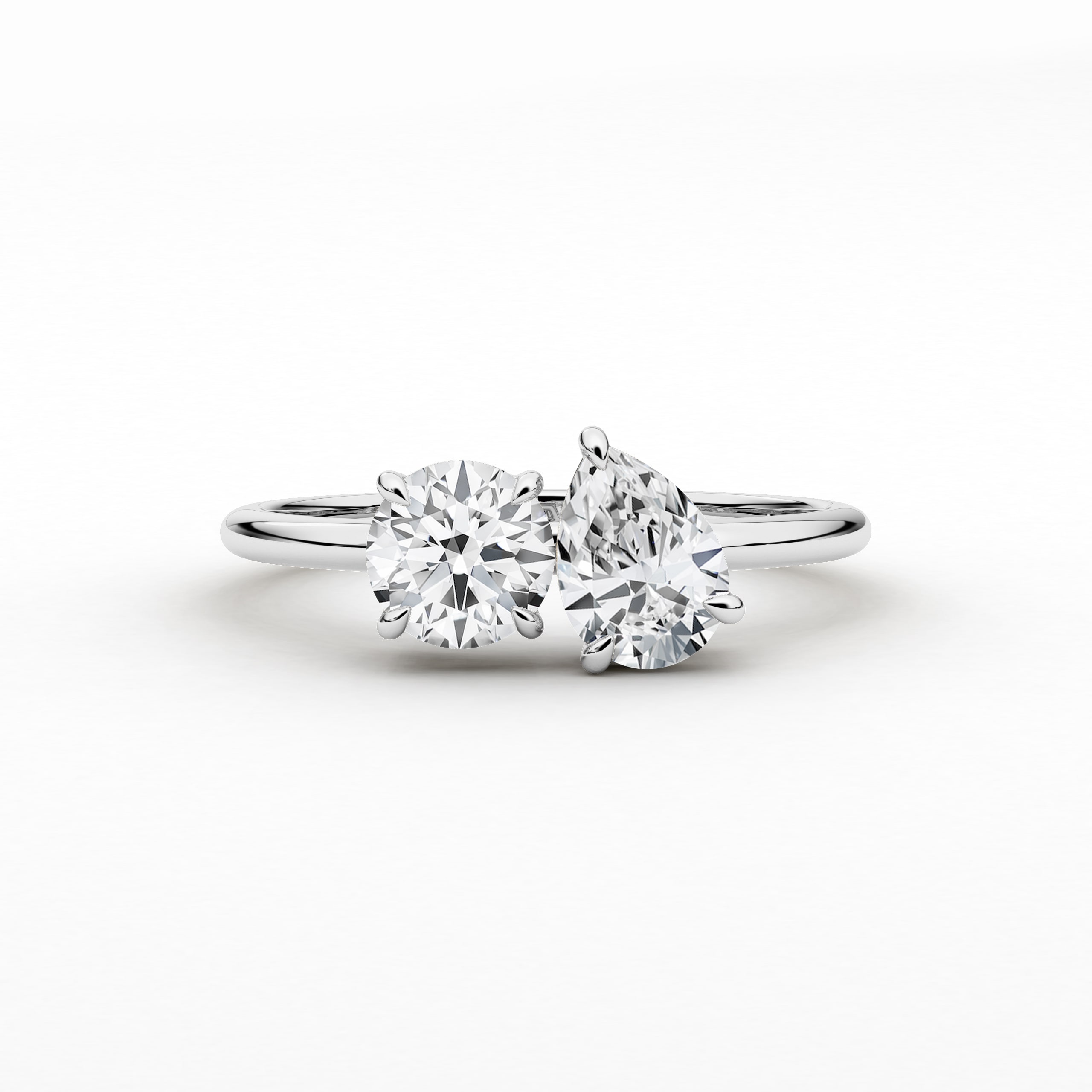 Toi Et Moi Lab Grown Diamond Engagement Ring In Round And Pear Cut Ring In White Gold 