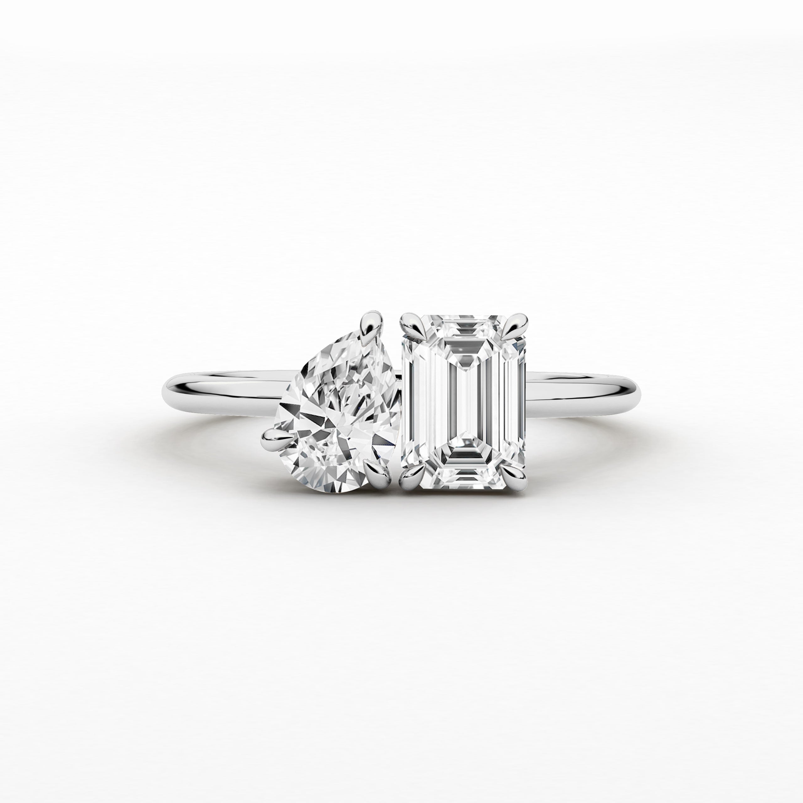 Emerald Cut and Pear Toi Et Moi Ring Engagement Ring In White Gold For Woman 