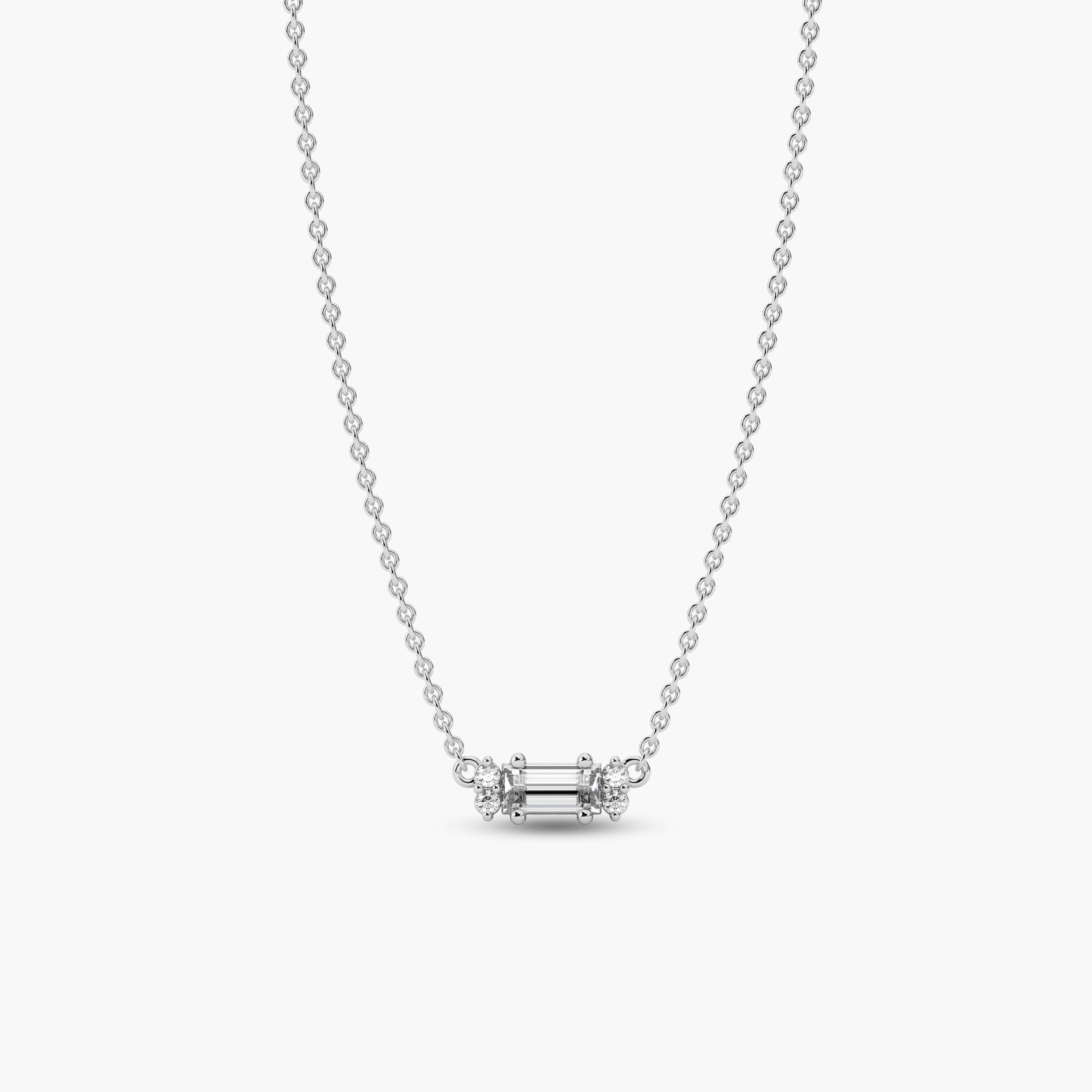 baguette and round shape diamond necklace in white gold 