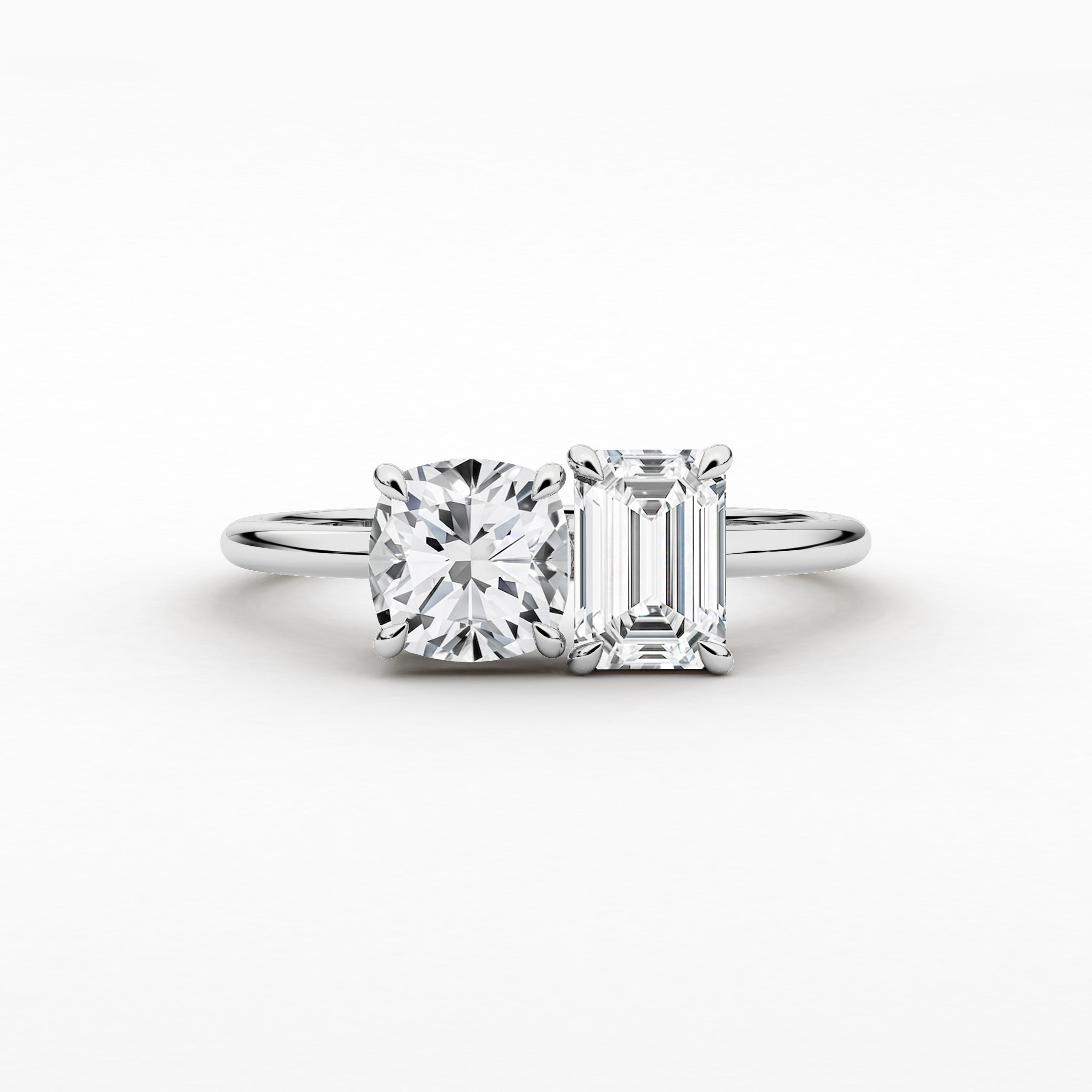 Toi Et Moi Cushion And Emerald Cut Engagement Ring In White Gold