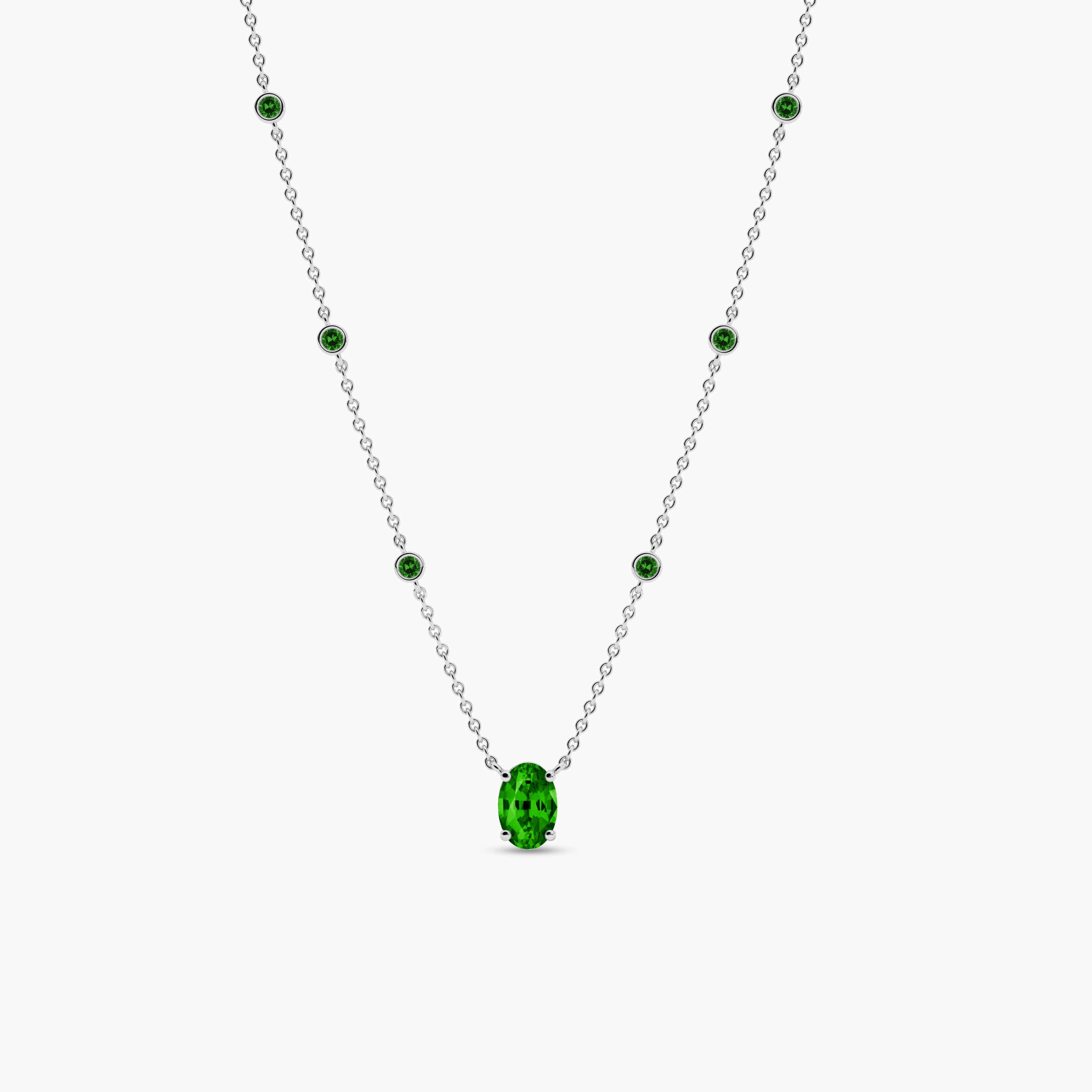 Solid Gold Emerald Station Necklace