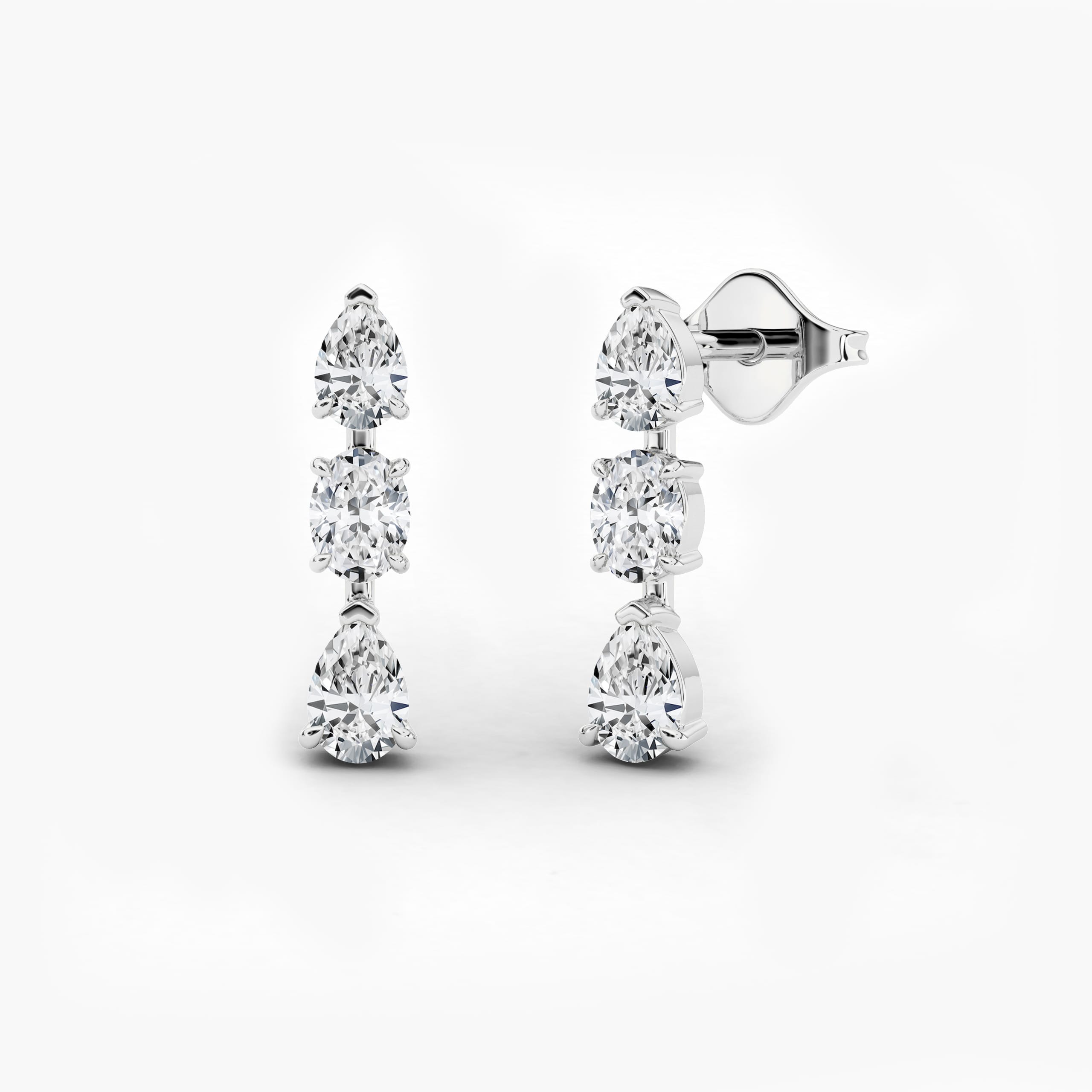 14k white gold multi shape diamond drop earrings