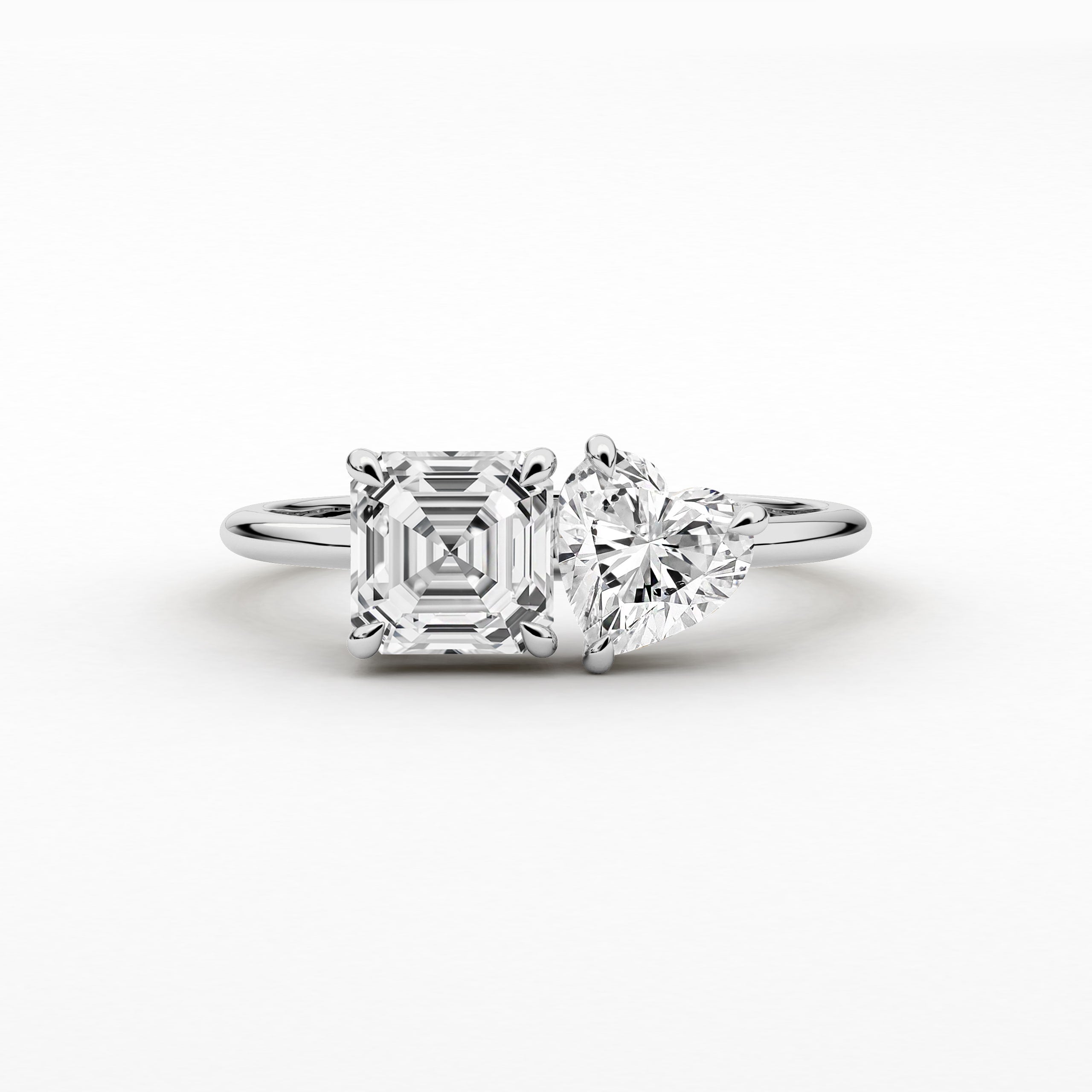 Toi Et Moi Engagement Ring Asscher and Heart Cut Lab Grown Diamond Ring In White Gold