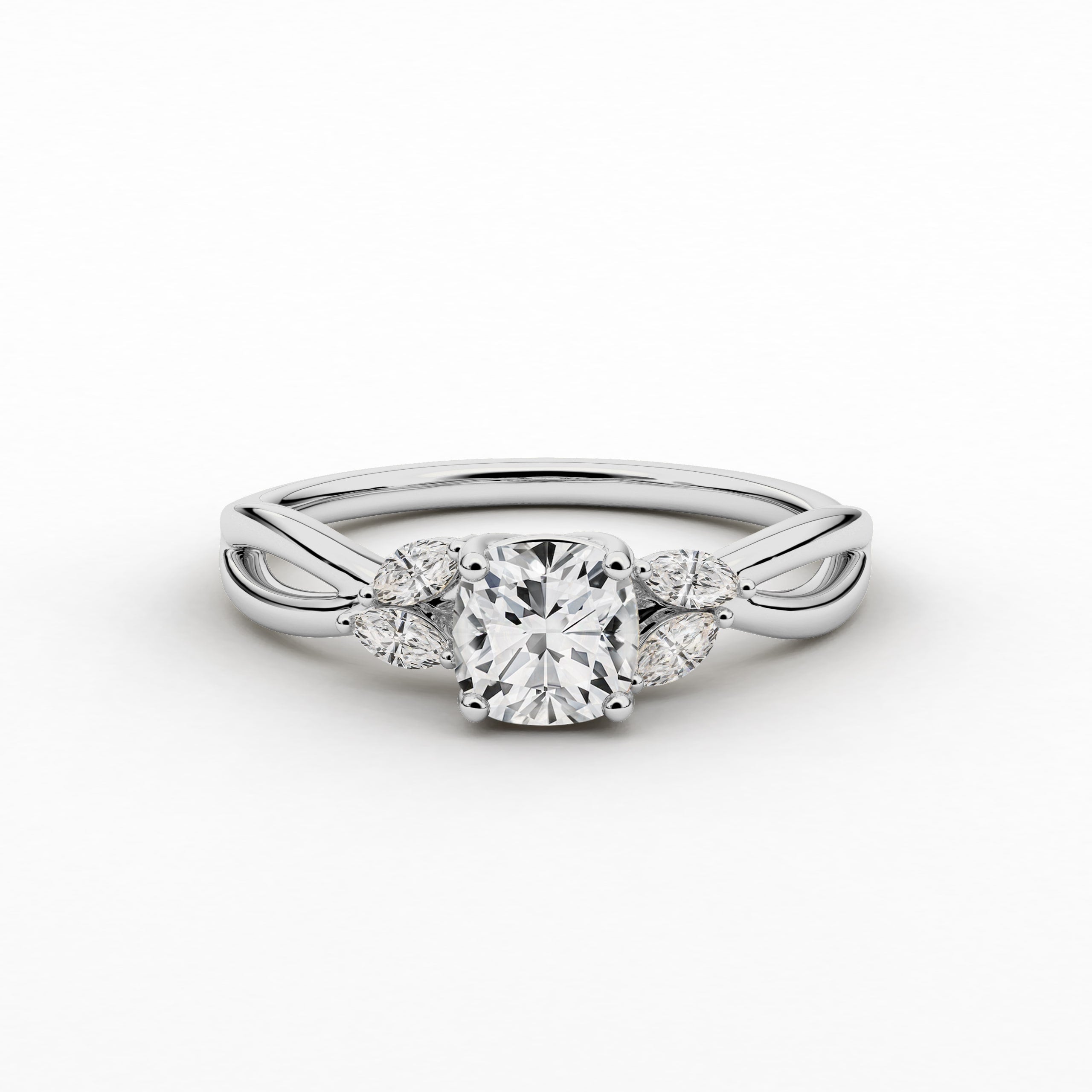 Cushion Cut Marquise diamond Petite Engagement Rings with White Diamond in White Gold