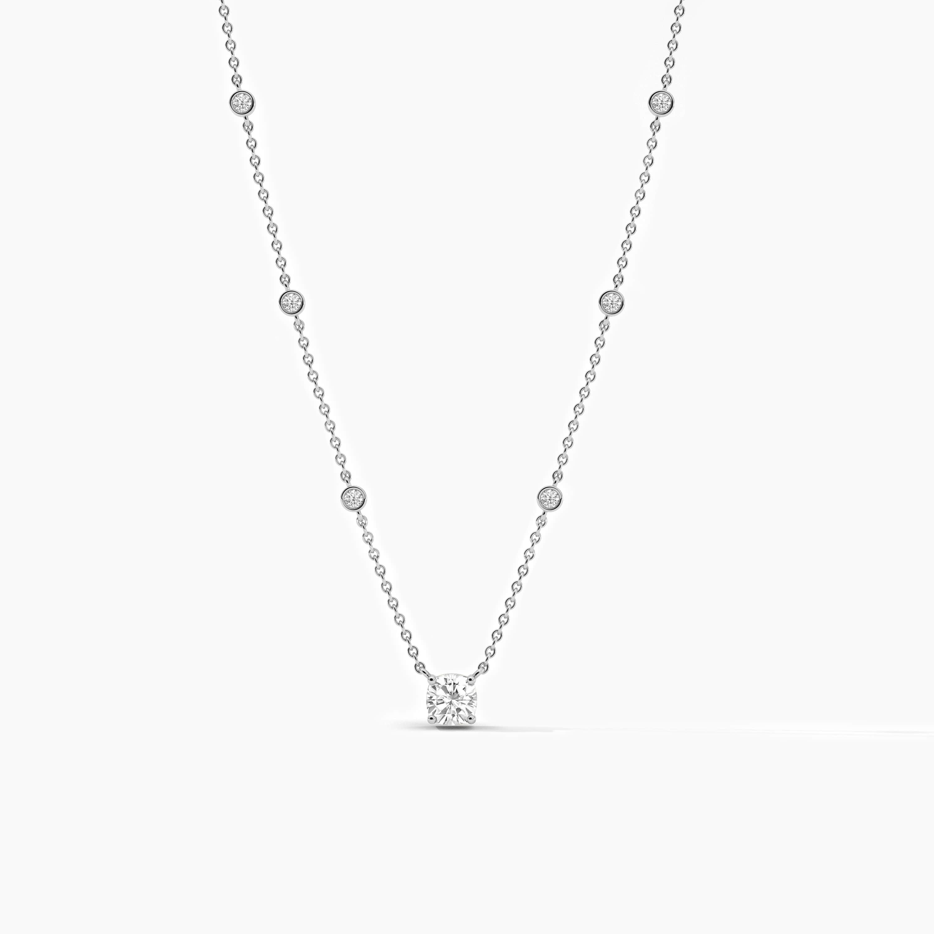 Diamond Station Necklace in 14K White Gold