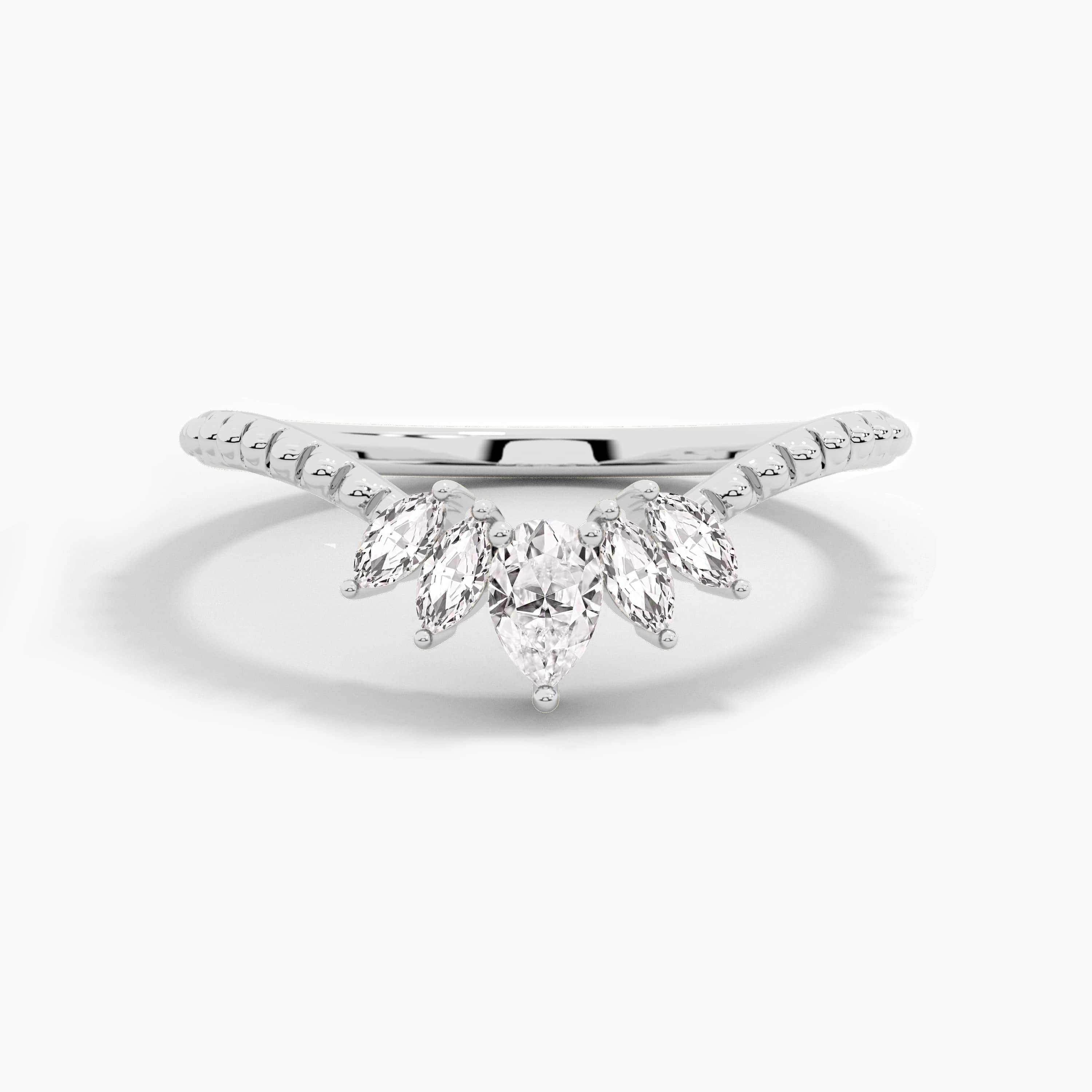 white gold marquise and pear diamond  curved ring 