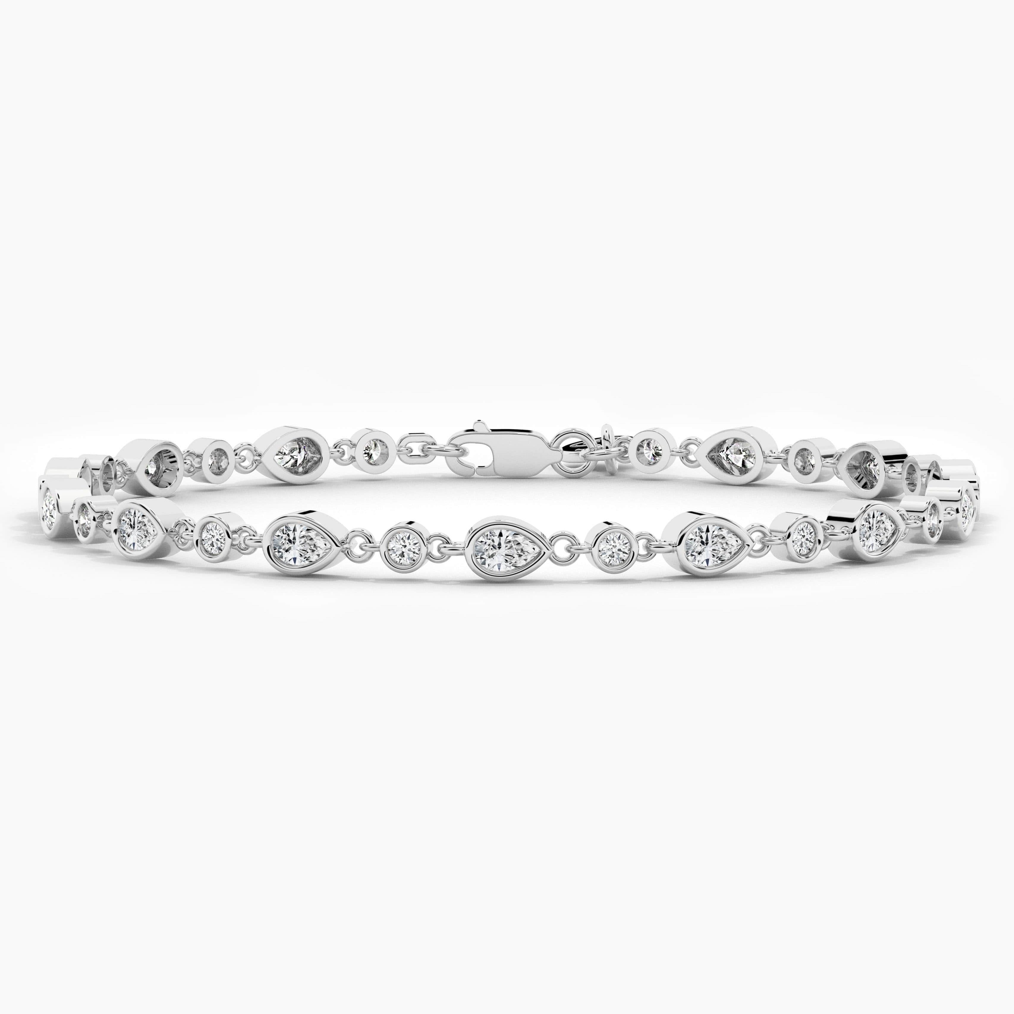 White Gold Moissanite Diamond Bracelet In Pear And Round For Woman 