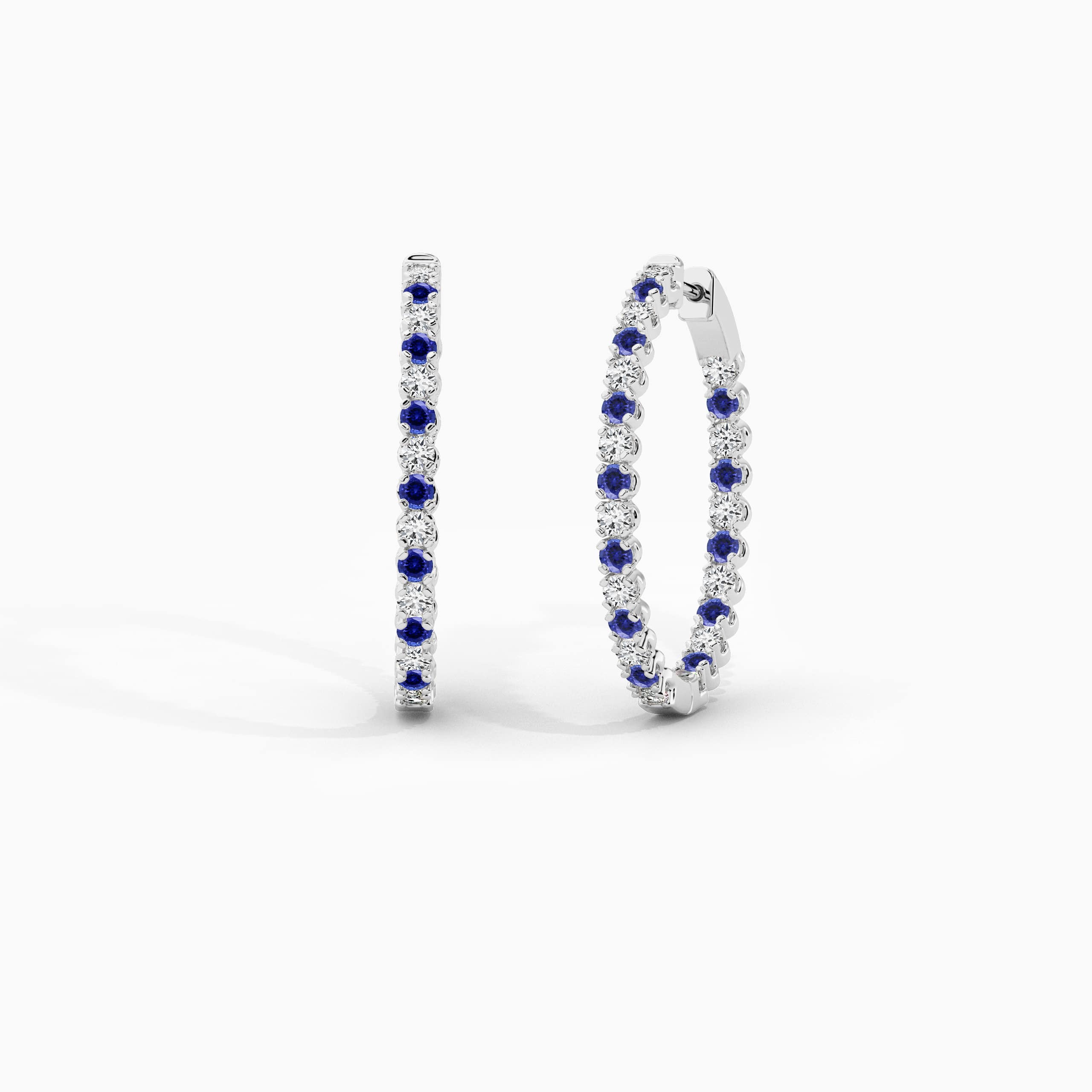 white gold blue sapphire diamond earring 