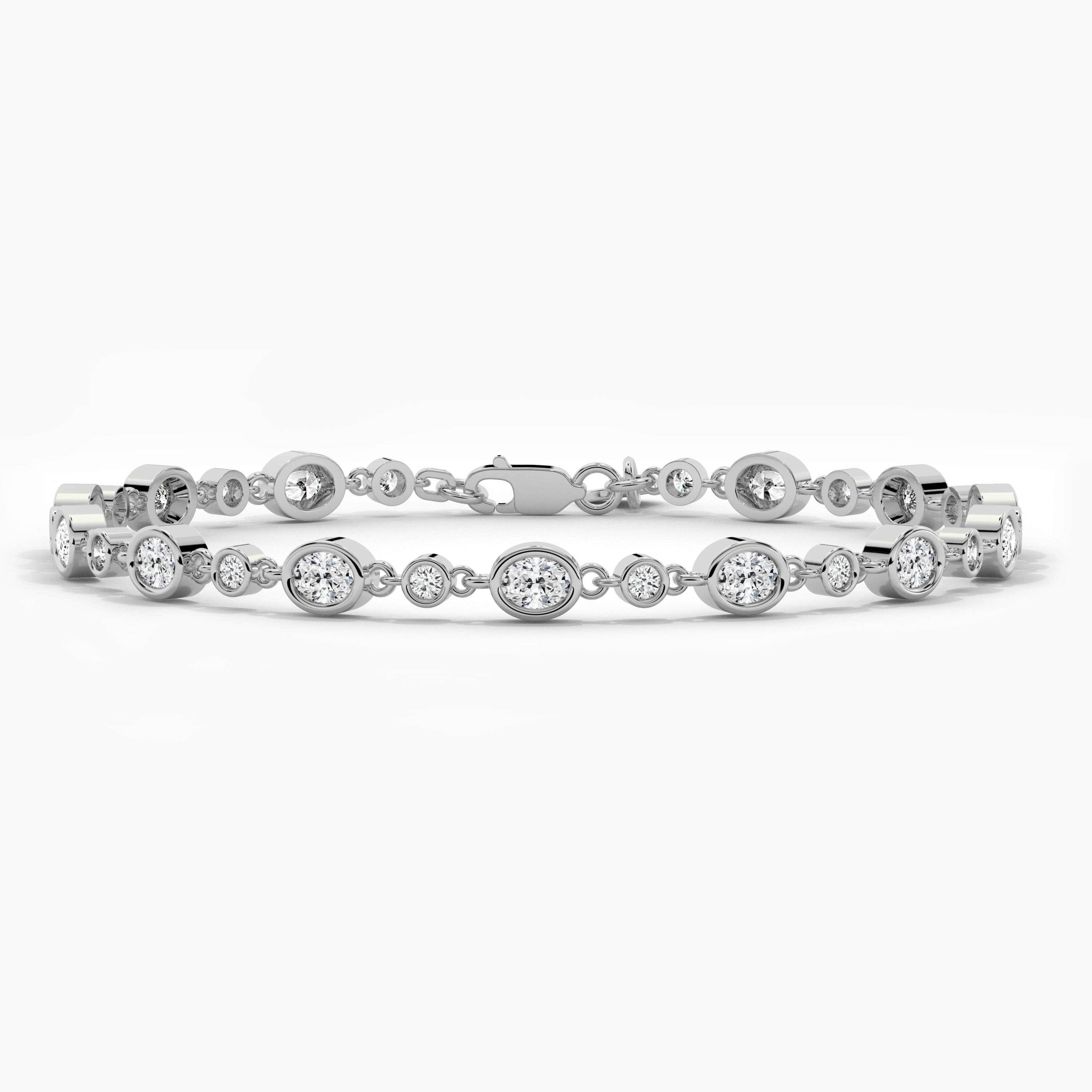 White Gold Tennis Bracelet In Oval And Round Diamond  Bracelet For Woman's