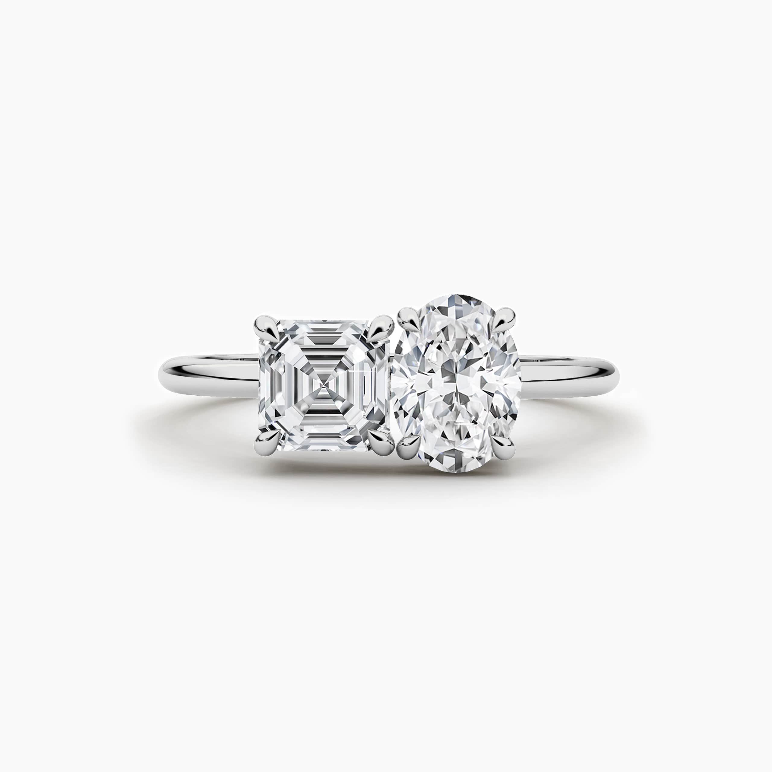 Asscher & Oval Cut Moissanite Toi et Moi Engagement Ring In White Gold For Woman