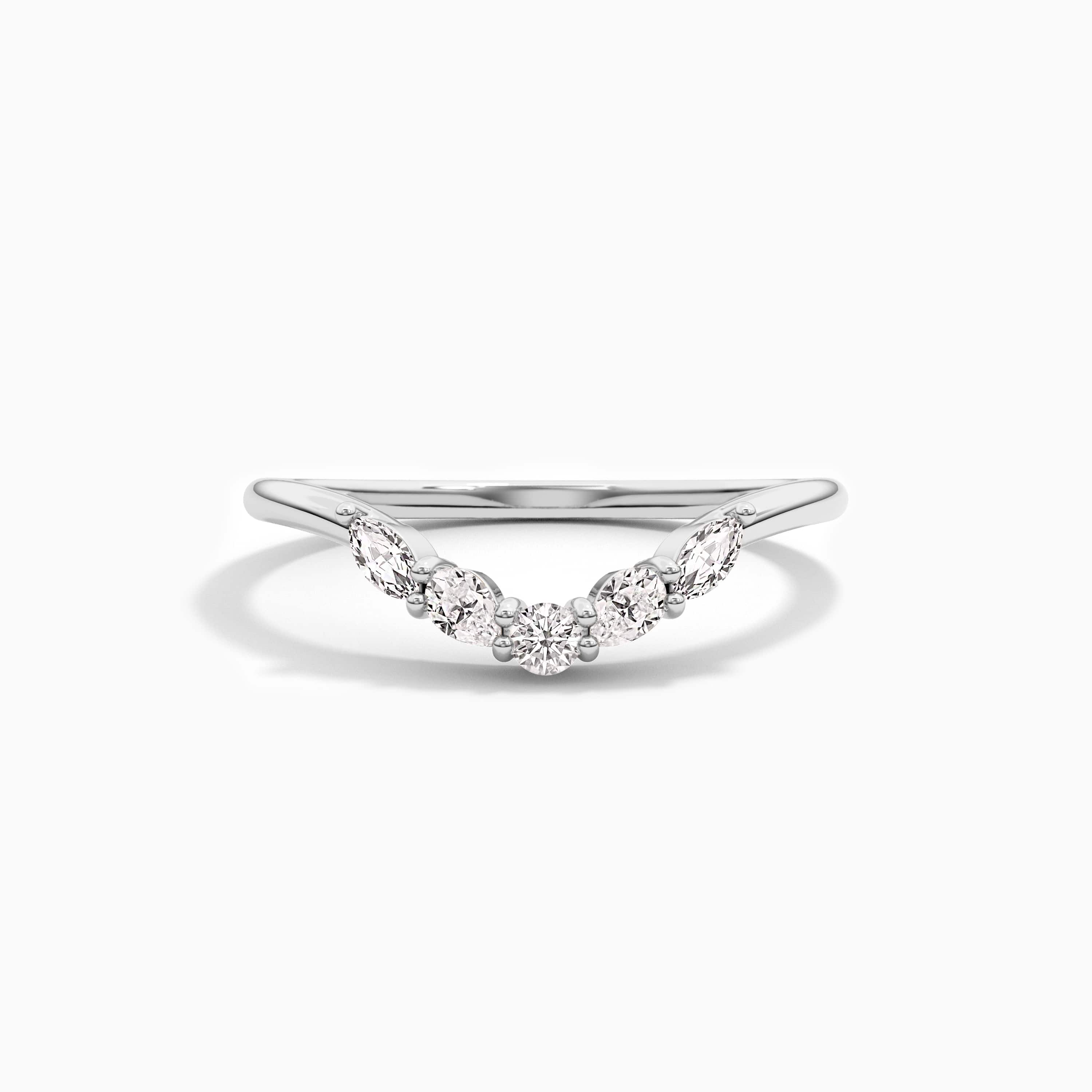 white gold multi shape moissanite diamond curved ring