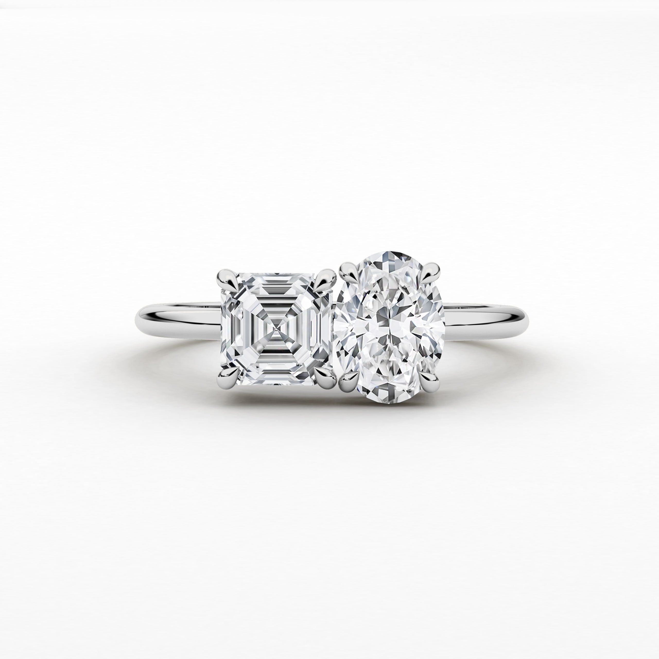 Asscher & Oval Cut Moissanite Toi et Moi Engagement Ring  In White Gold For Woman