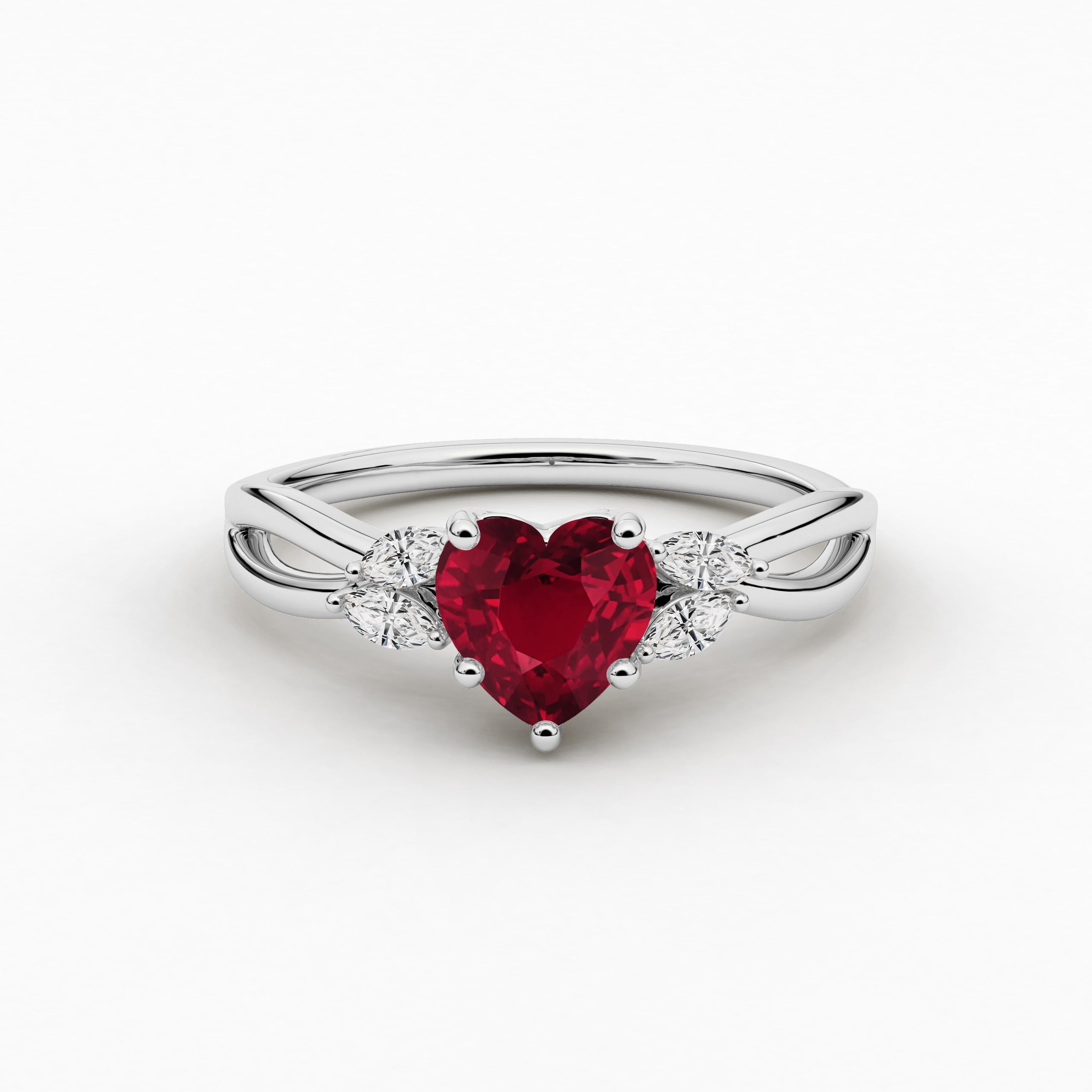 Heart Cut Ruby Lab Grown Diamond Engagement Ring In White Gold