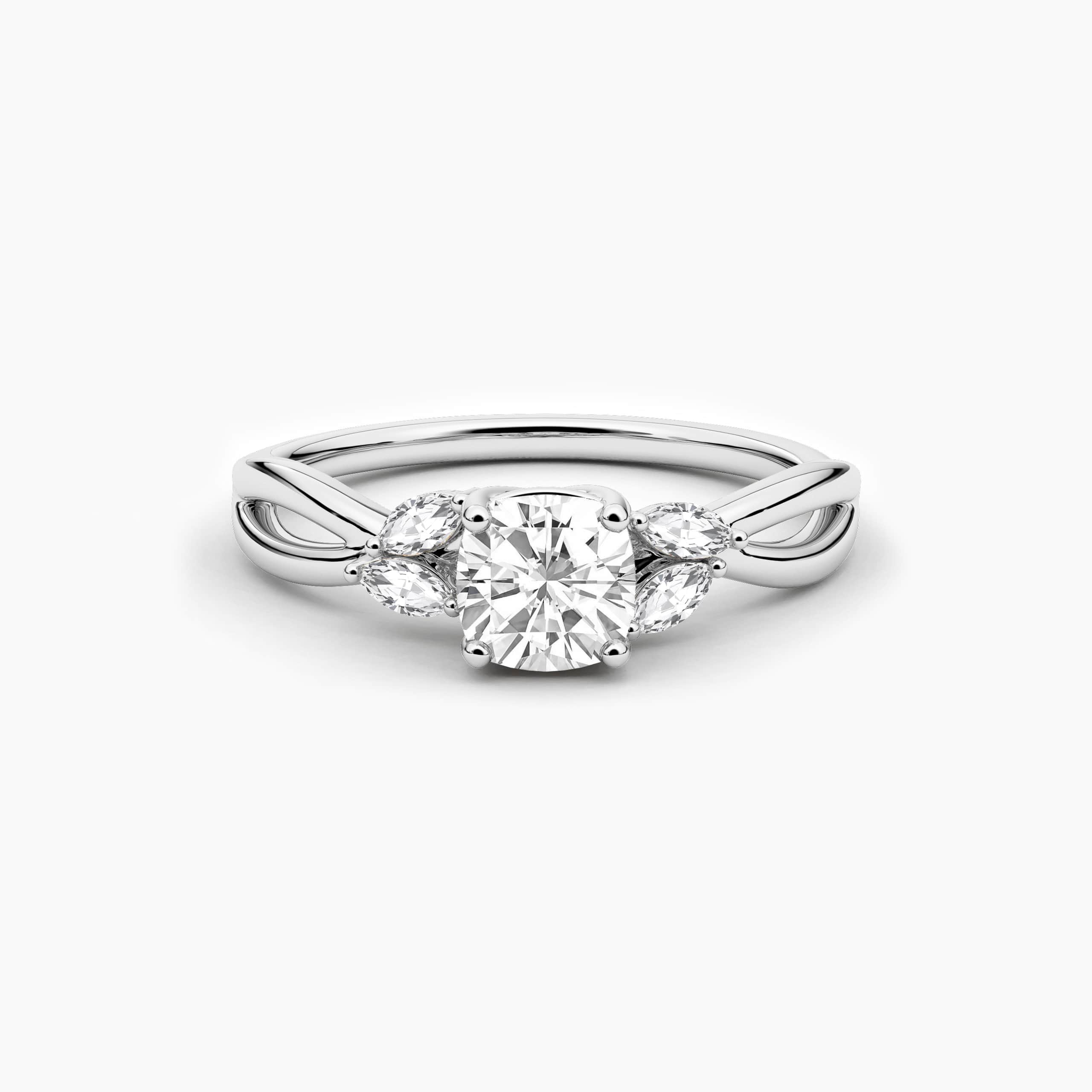 Cushion Cut Marquise diamond Petite Engagement Rings with White Diamond in White Gold