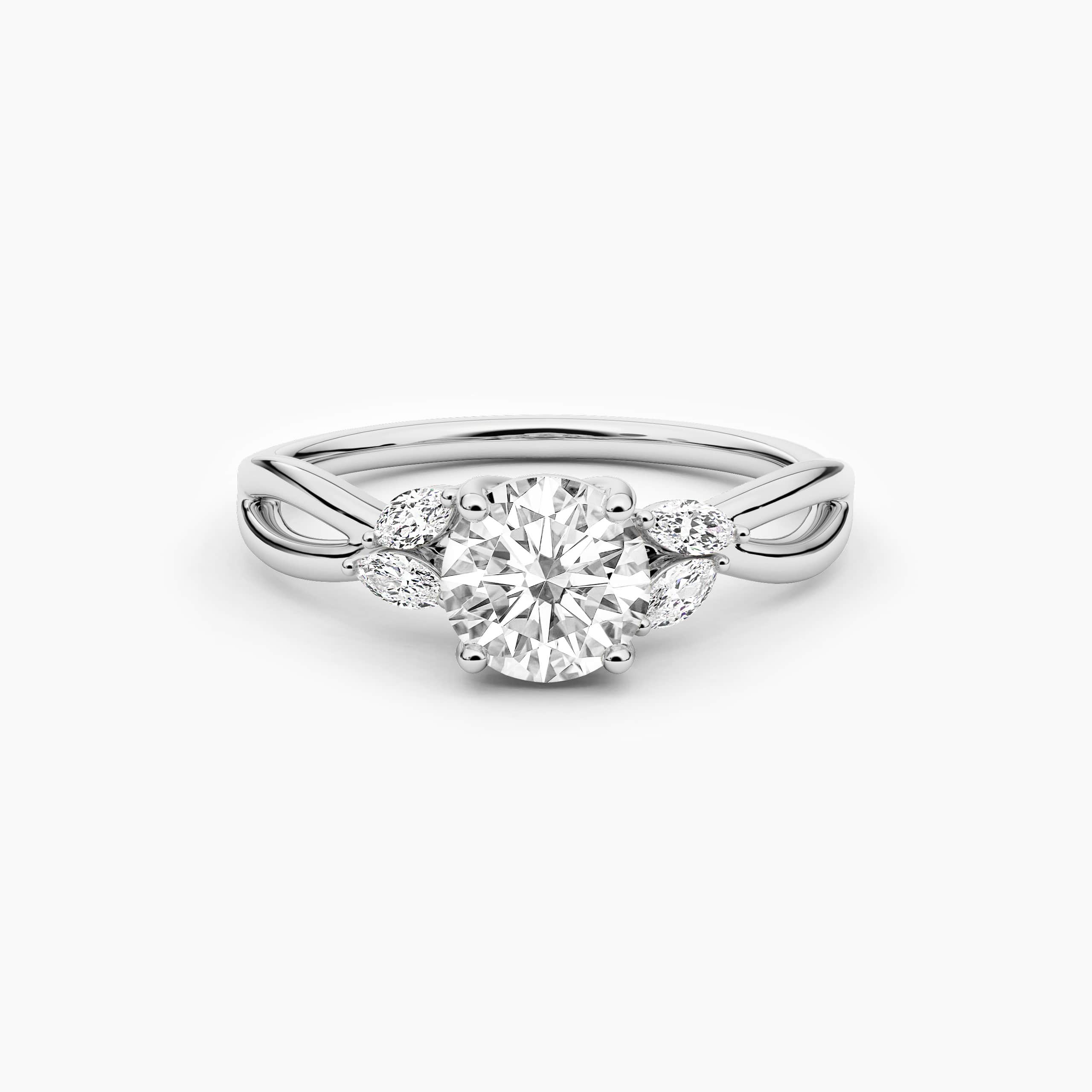 Round Cut Marquise Moissanite Diamond In Nature Inspired In White Gold For Woman