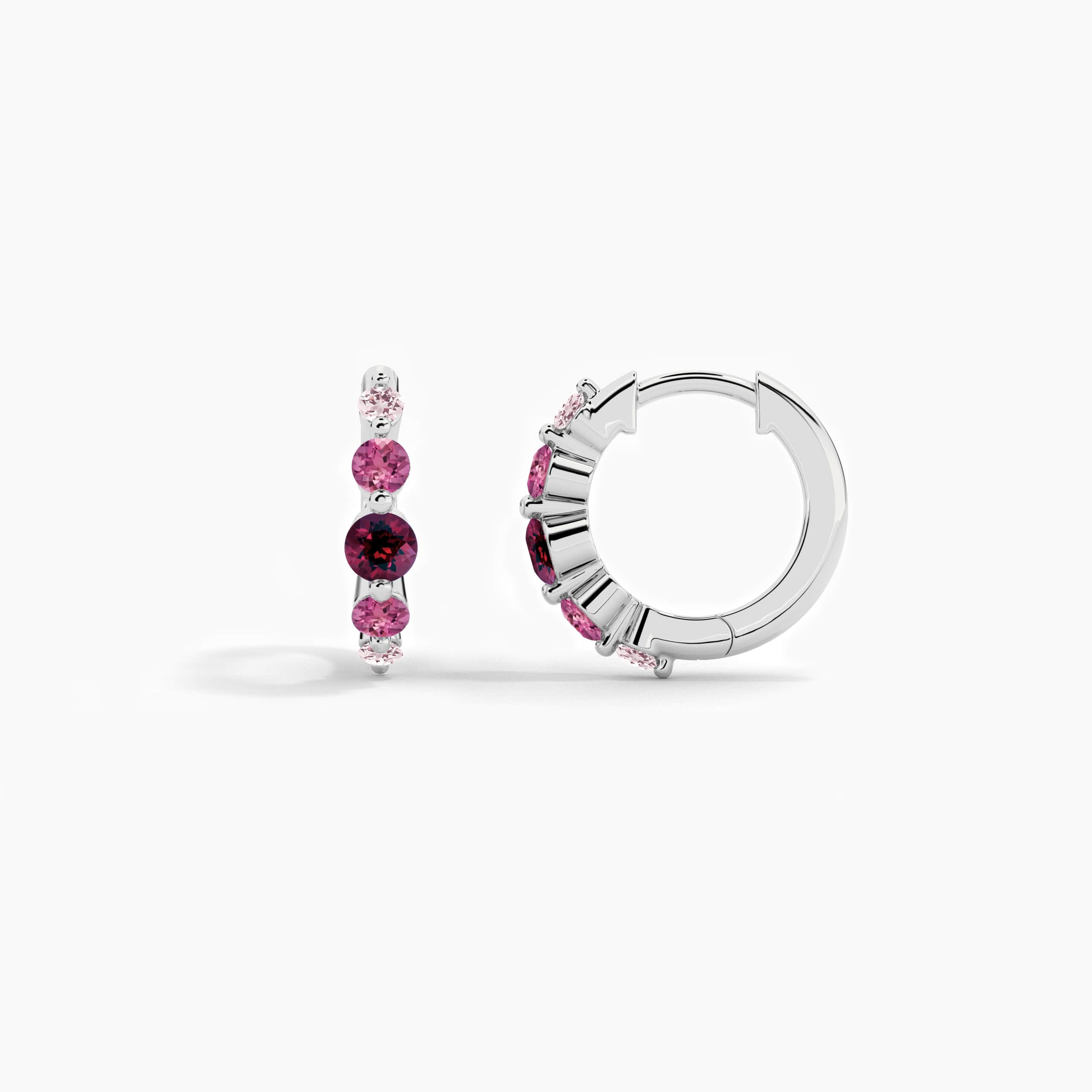 Round Cut Multi Gemstone Hoop Earring In White Gold