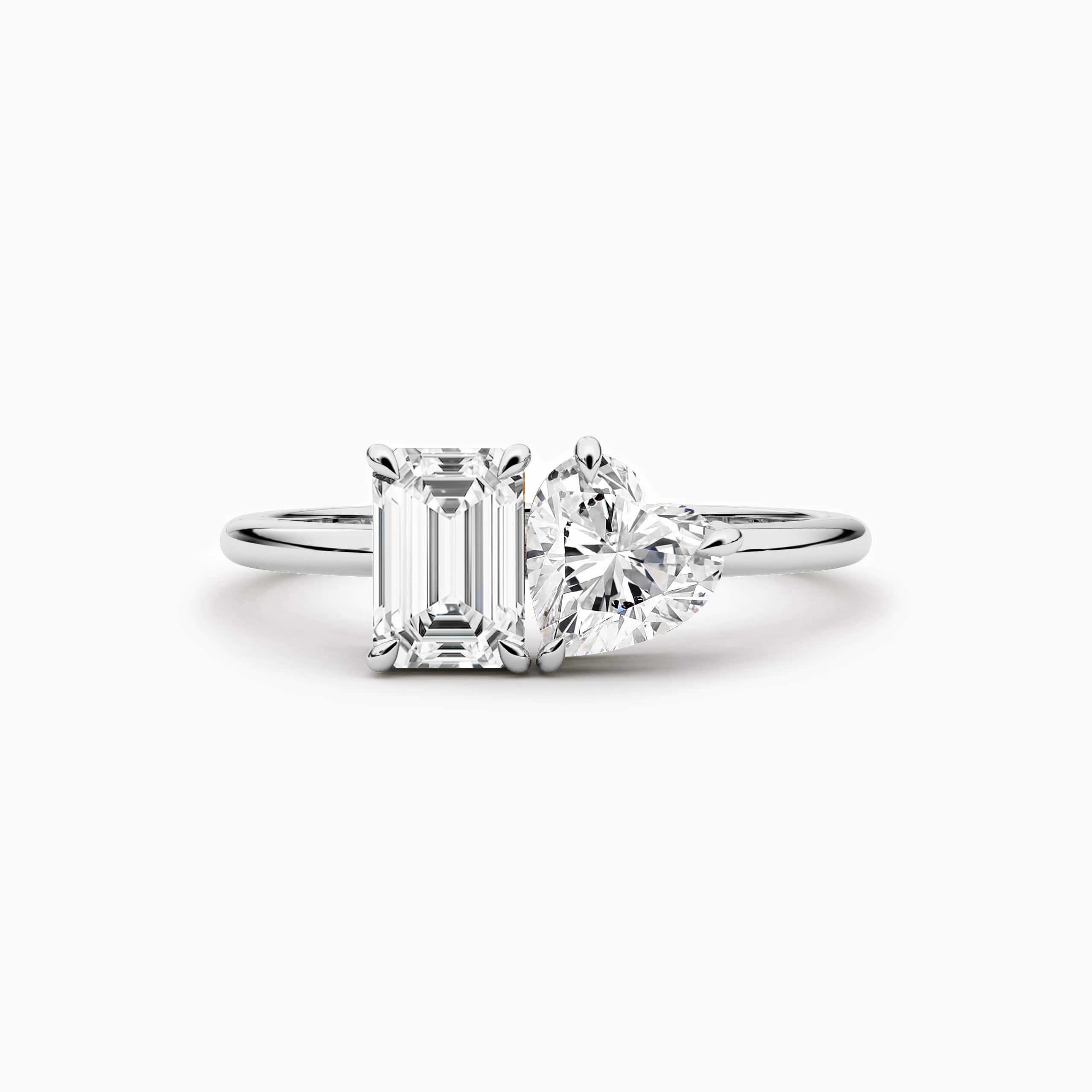 Emerald Cut And Heart Shaped Toi Et Moi Engagement Ring In White Gold