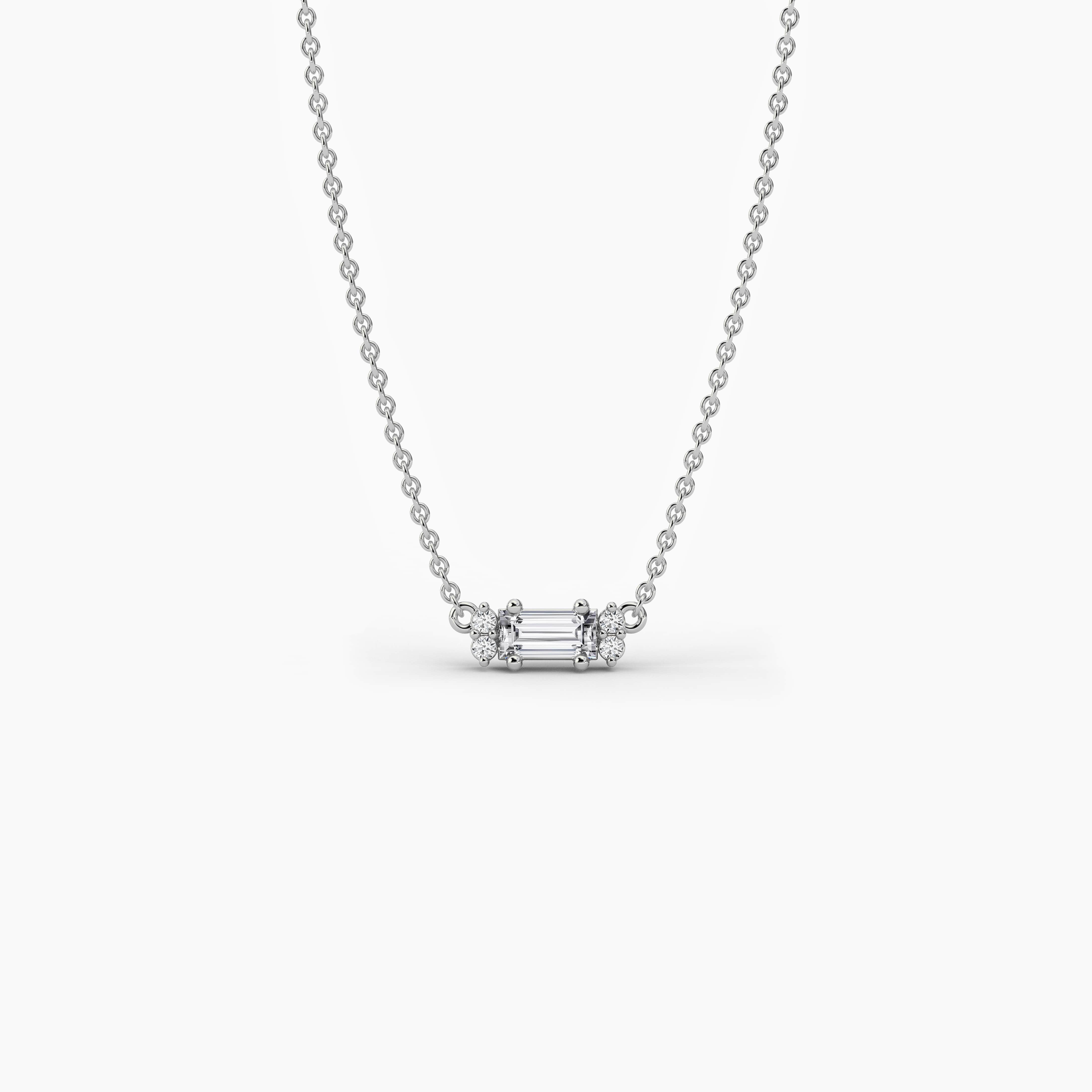 baguette and round shape diamond necklace in white gold 