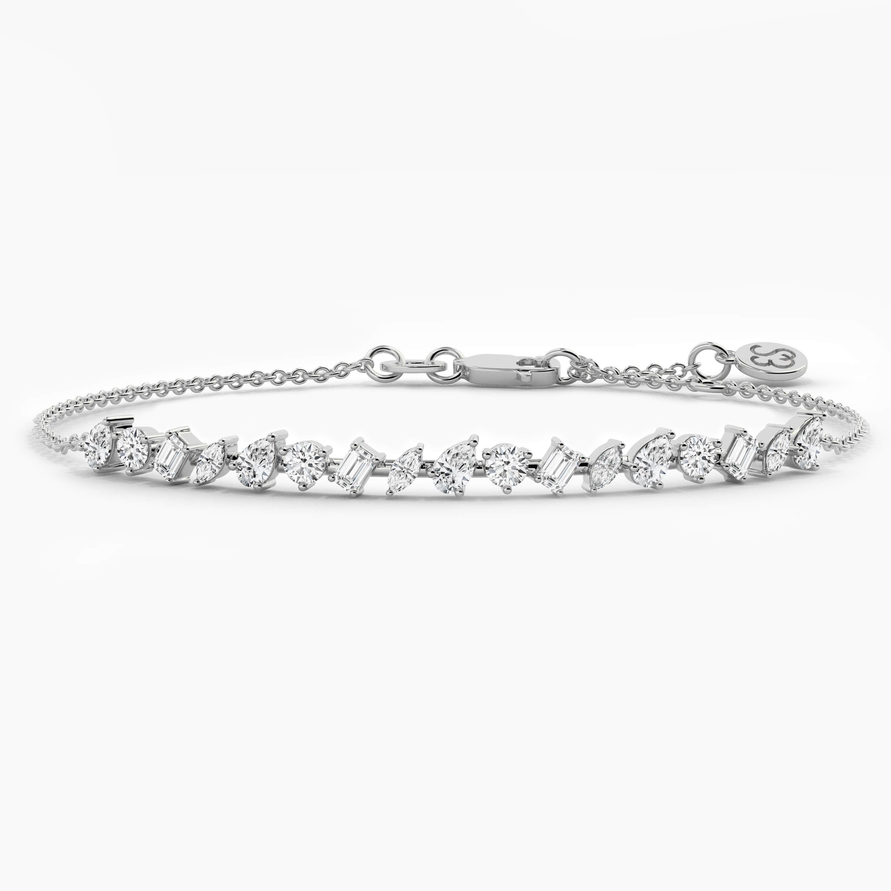 Multi Shape Diamond Chain Bracelet In White Gold For Woman 