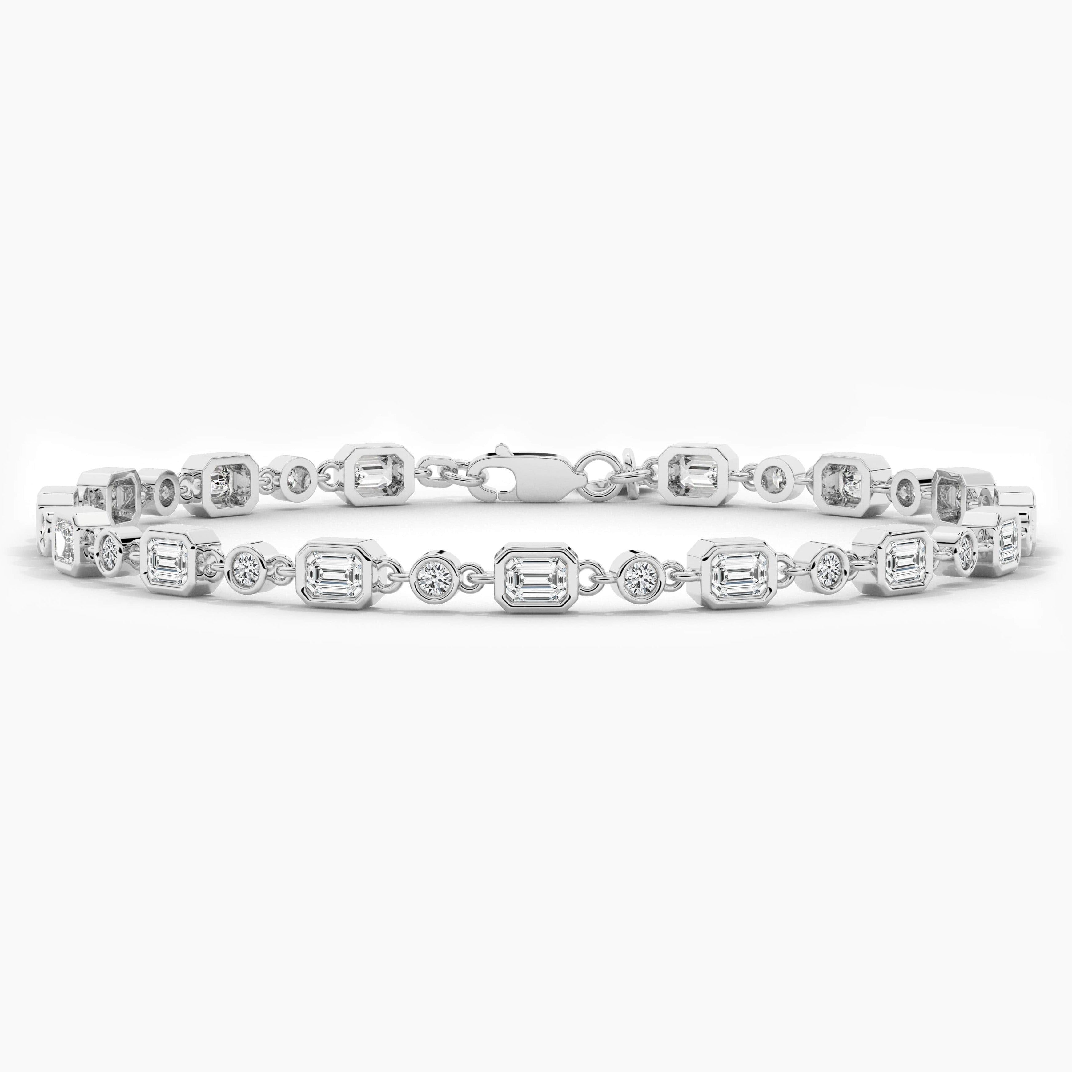 White Gold Emerald And Round Shape Lab Grown Diamond Bracelet