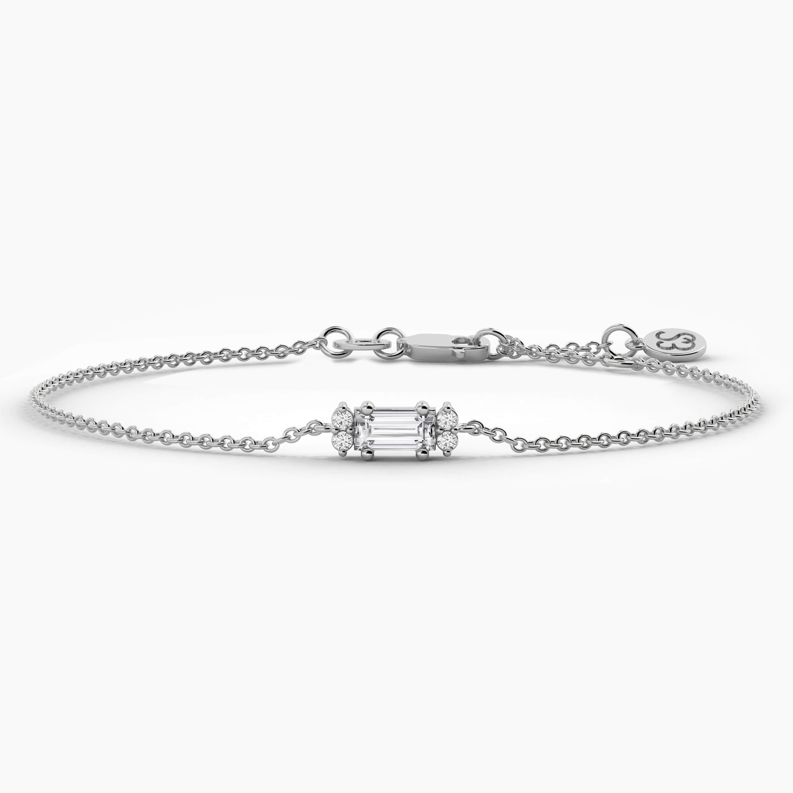 Round And Baguette Cut Diamond In White Gold Chain Bracelet 