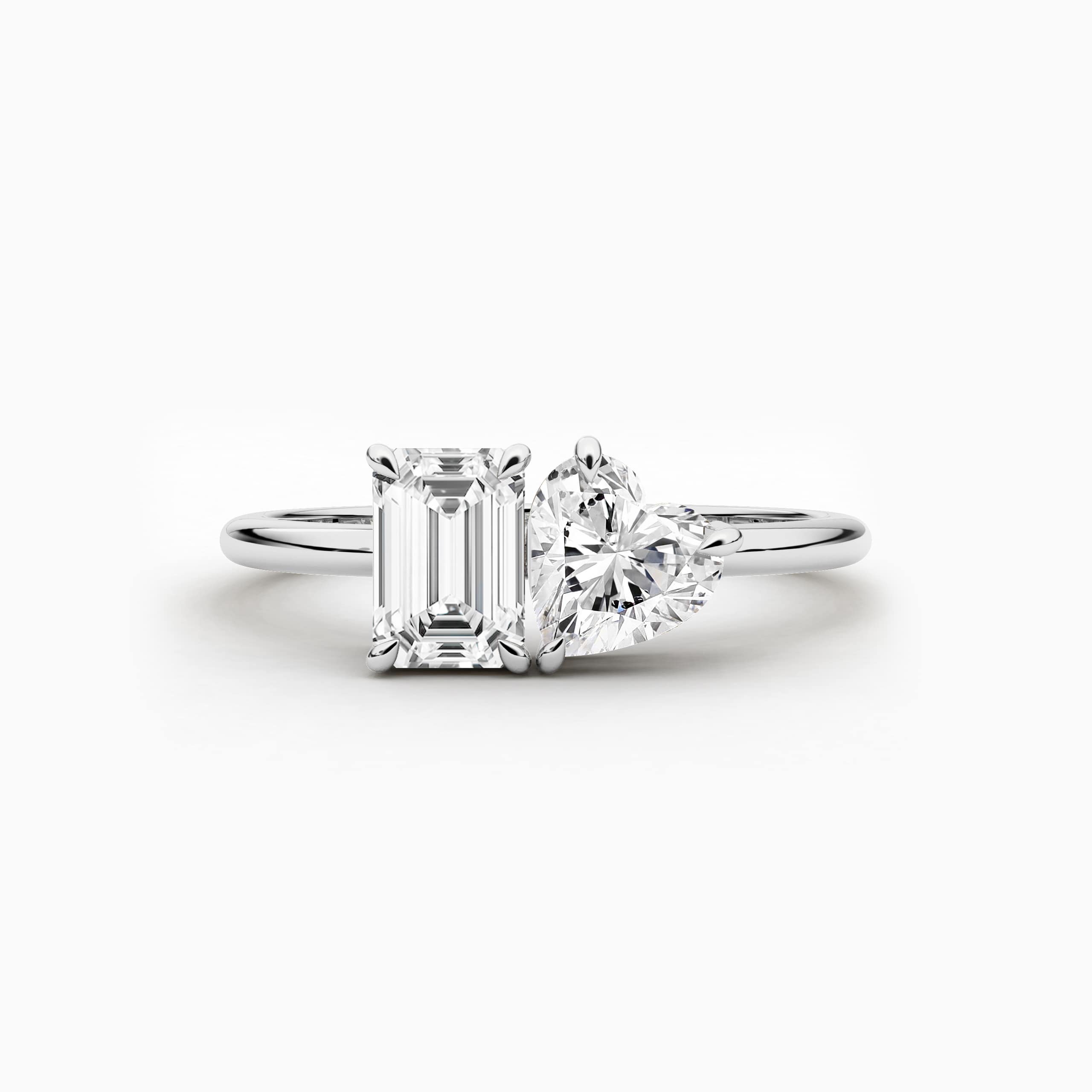 Emerald Cut And Heart Shaped Toi Et Moi  Engagement Ring In White Gold 