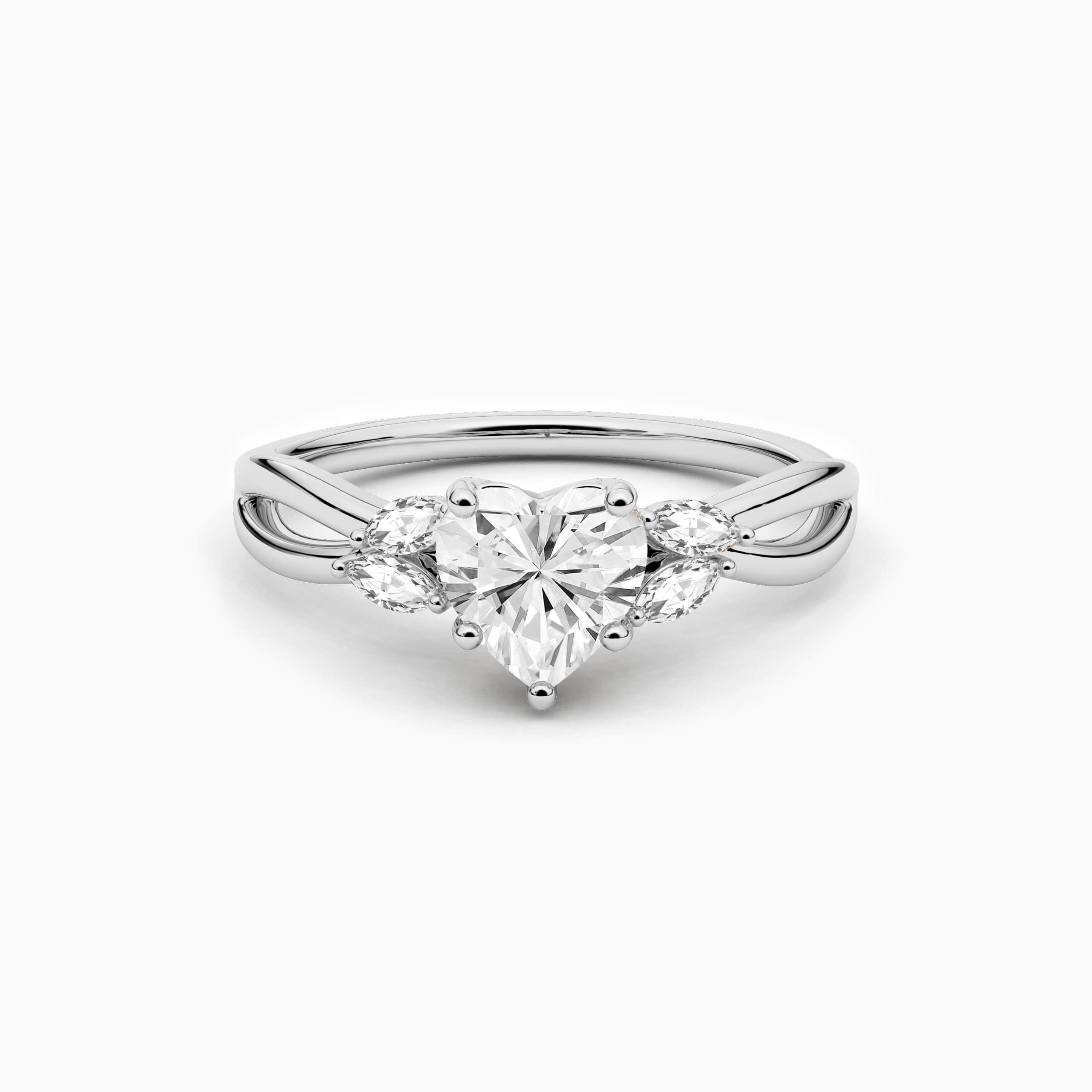 Nature Inspired Heart Shaped diamond Engagement Rings in White Gold