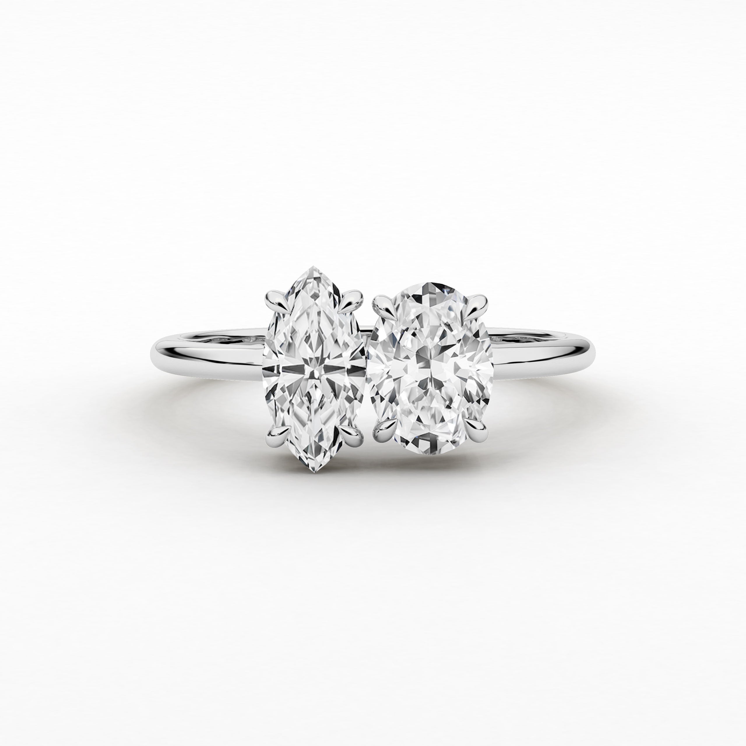 Marquise & Oval  Engagement Ring Toi Et Moi Engagement Ring In White  Gold For Woman