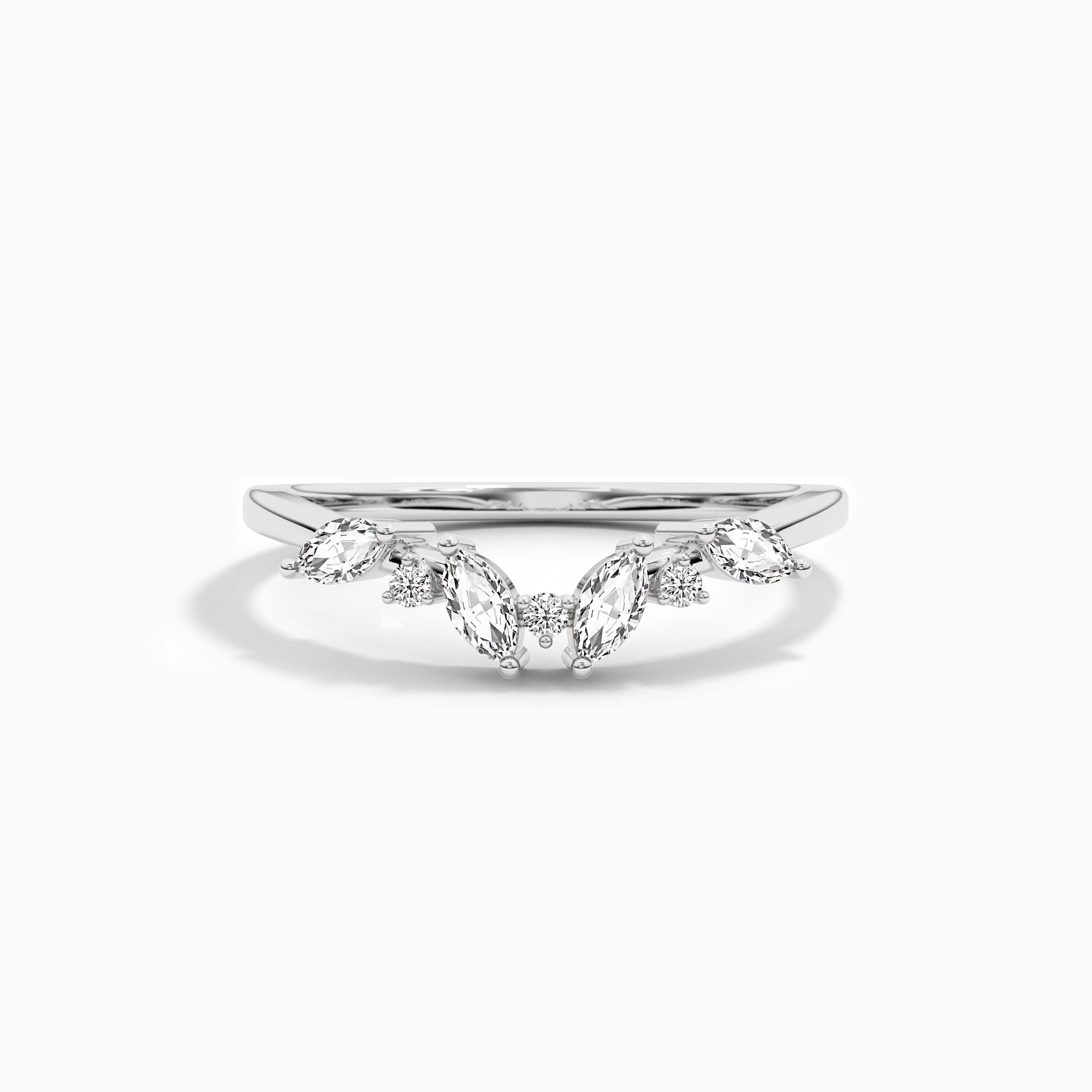 white gold curved ring in moissanite diamond