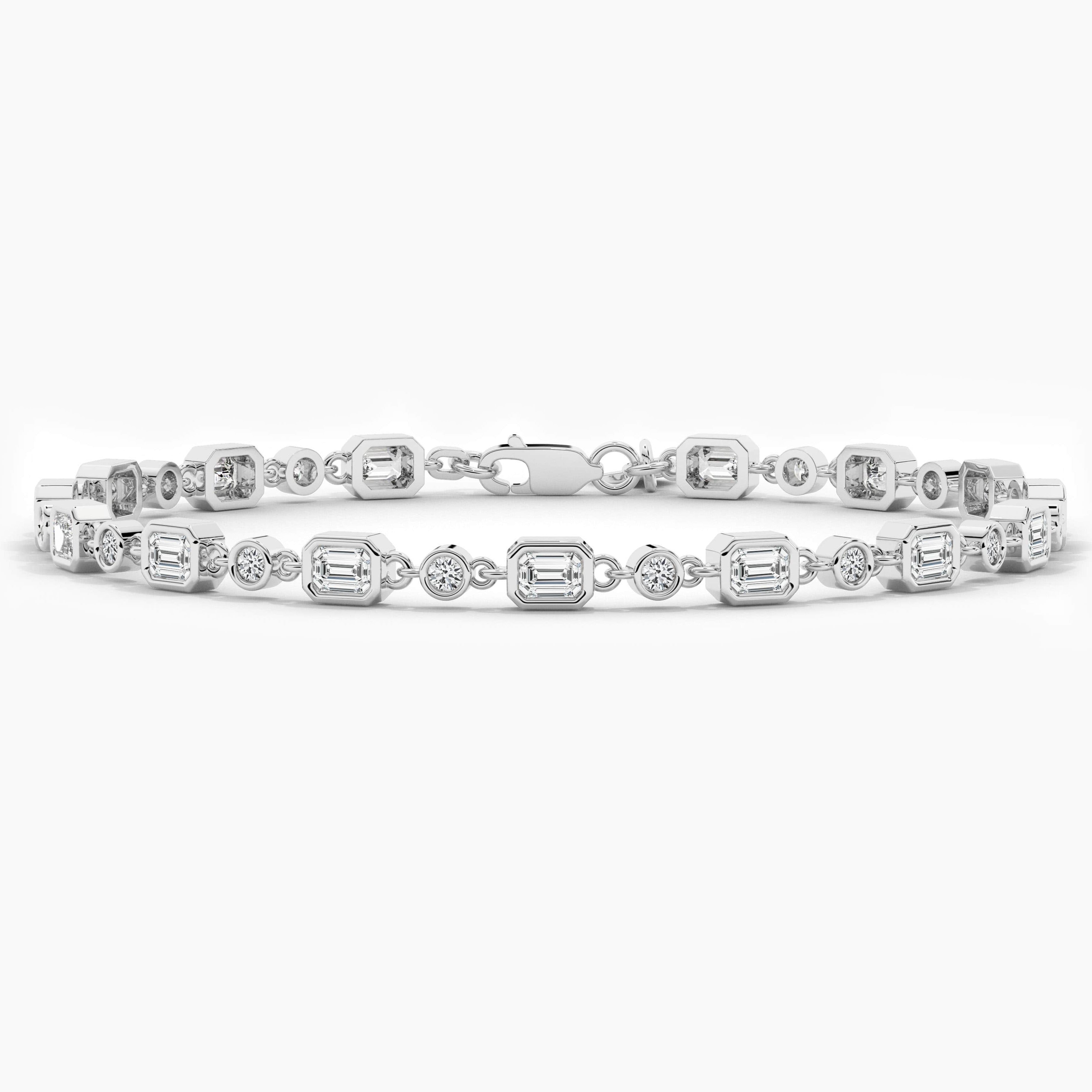 White Gold Emerald And Round Shape Lab Grown Diamond Bracelet 