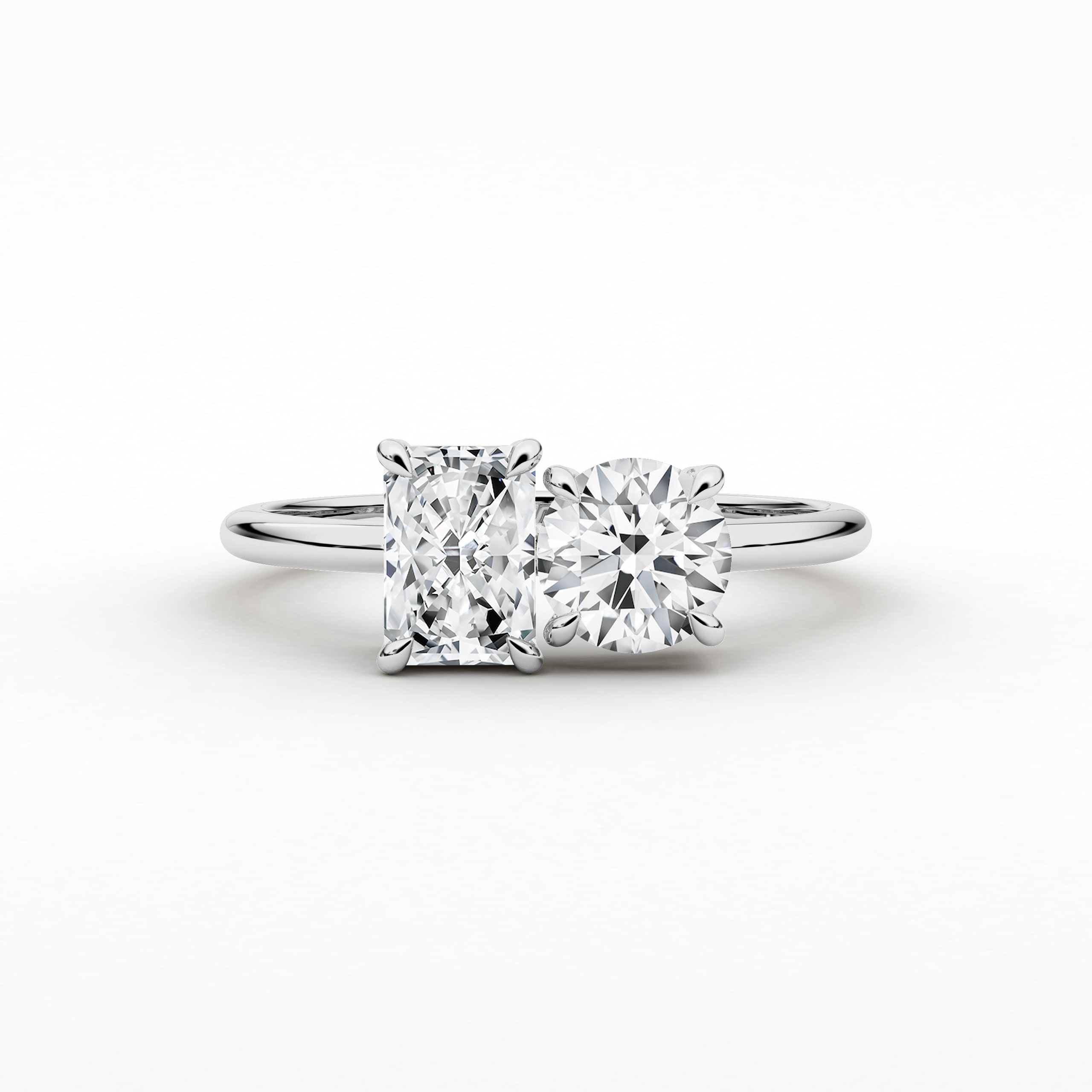 White Gold Toi Et Moi Lab Grown Diamond Engagement Ring in Radiant And Round Cut Diamond Ring 