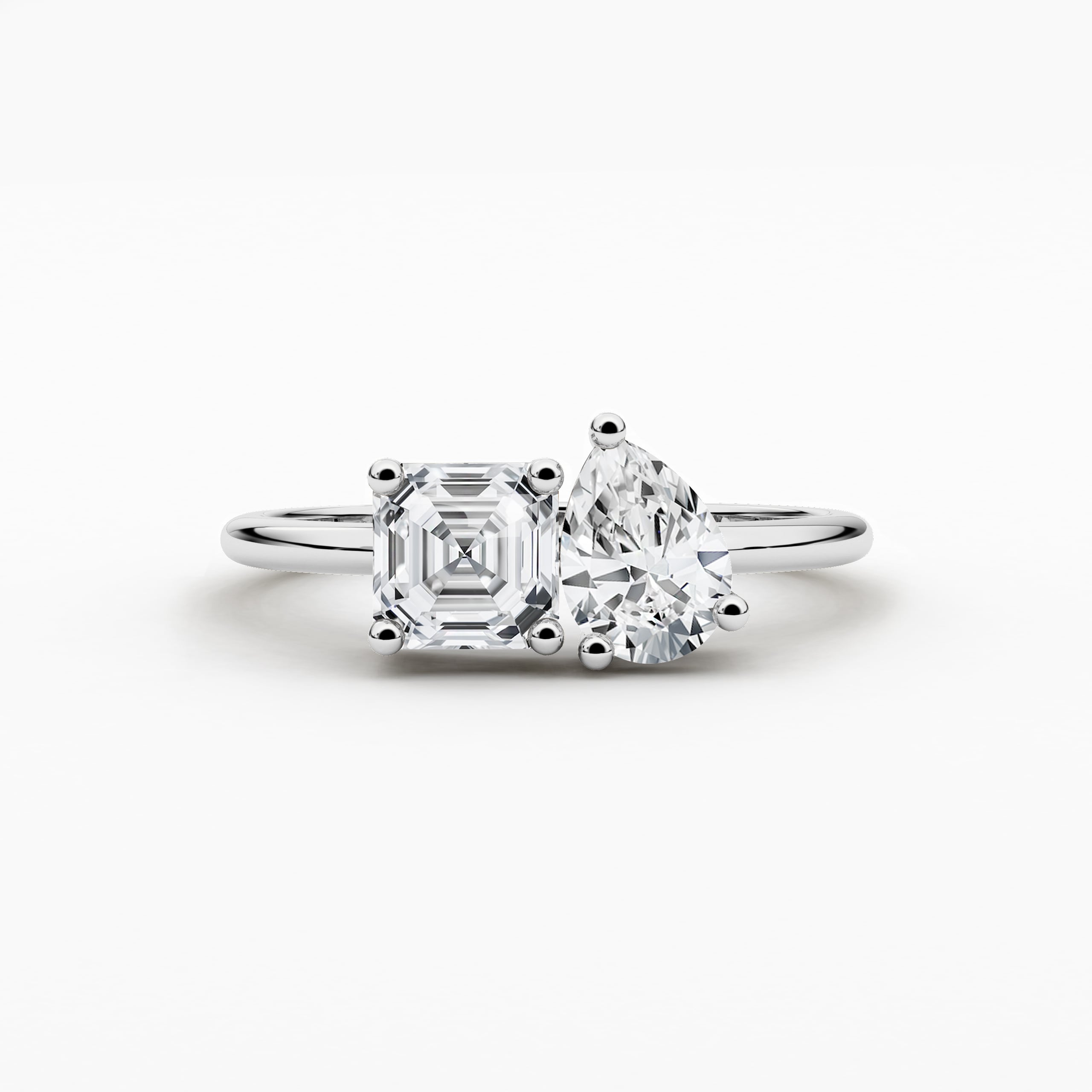 Toi Et Moi Pear & Radiant Cut Moissanite Diamond Engagement Two Stone Ring In White Gold