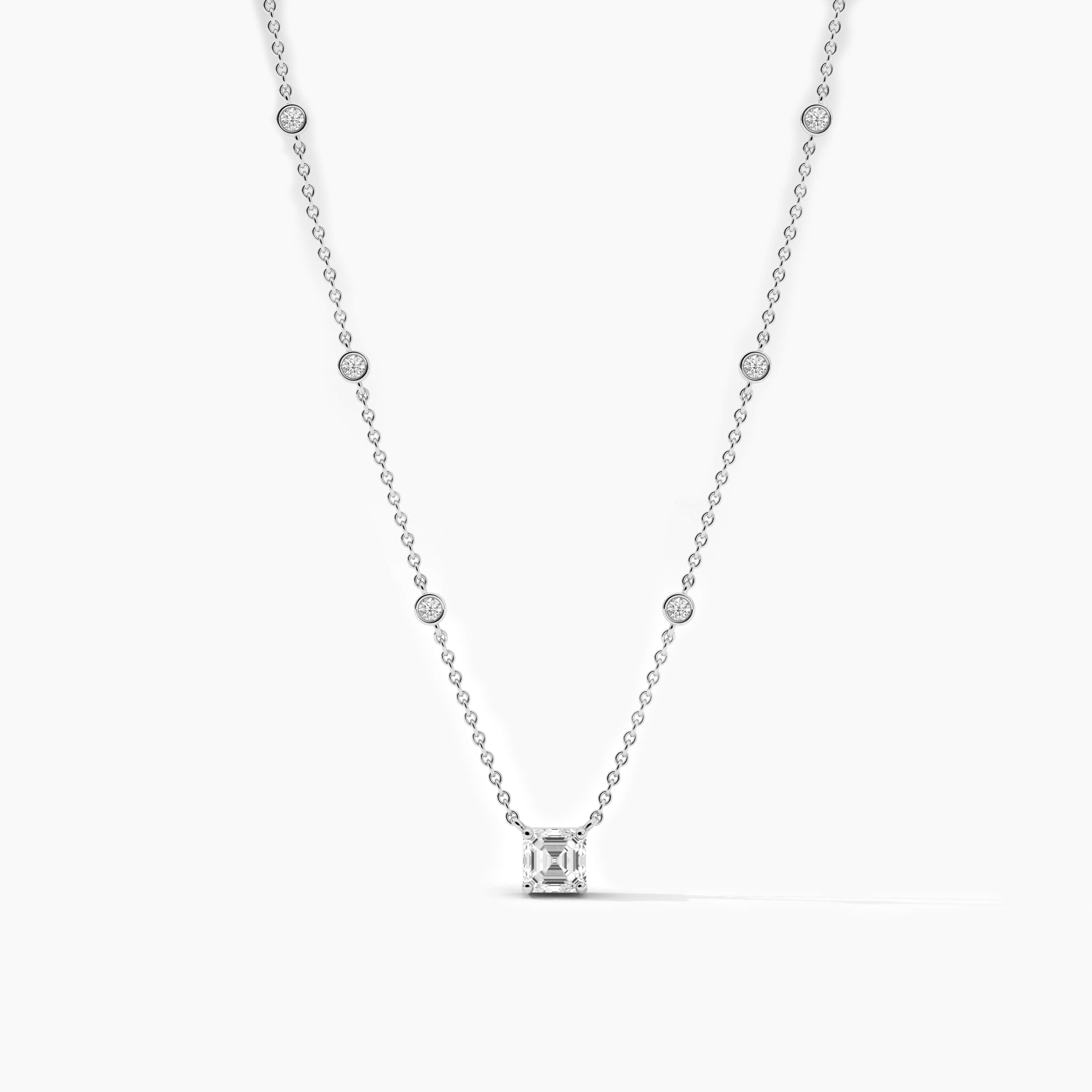 14K WHITE GOLD STATION DIAMOND NECKLACE