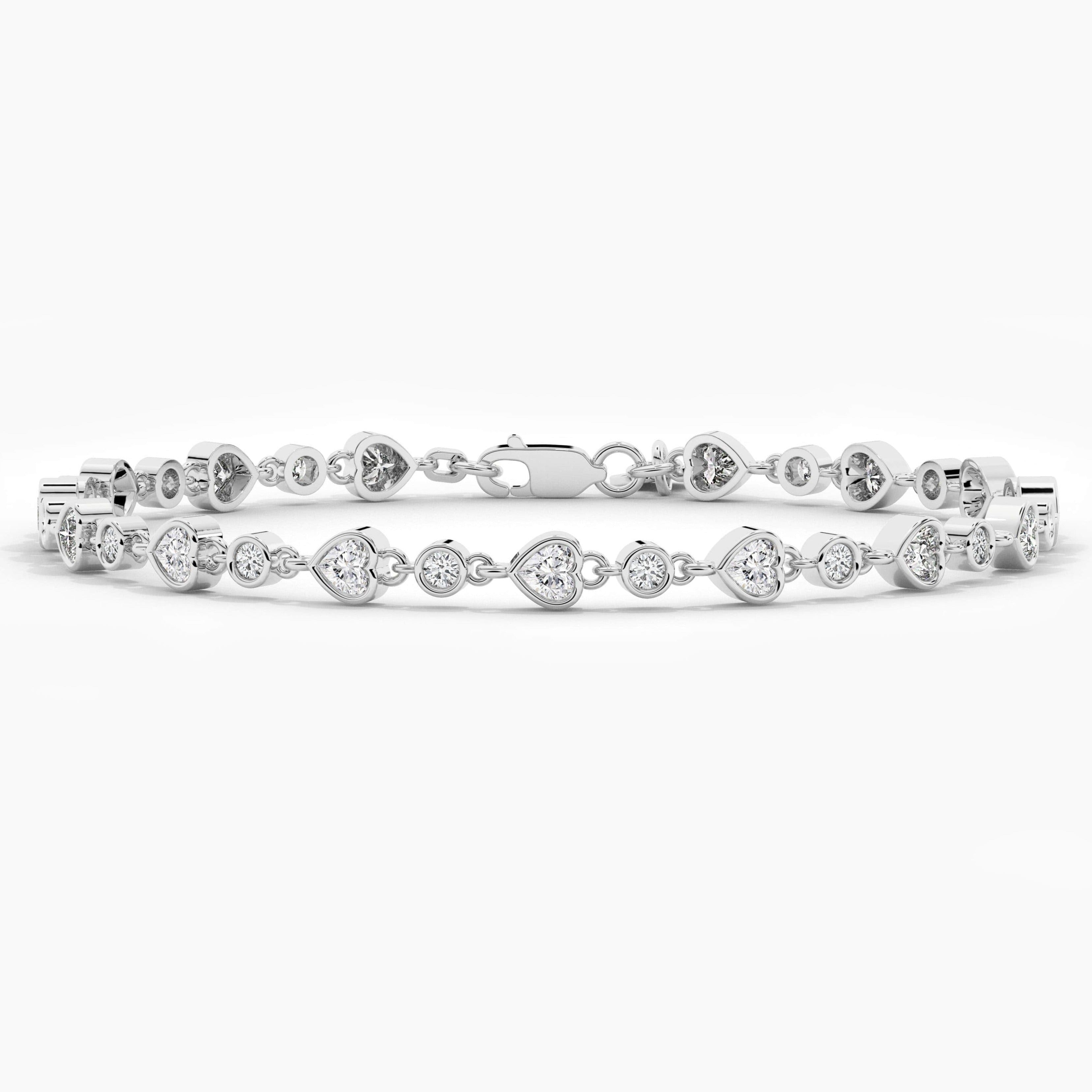 Heart And Round Cut Lab Grown Diamond Tennis Bracelet In White Gold For Woman 