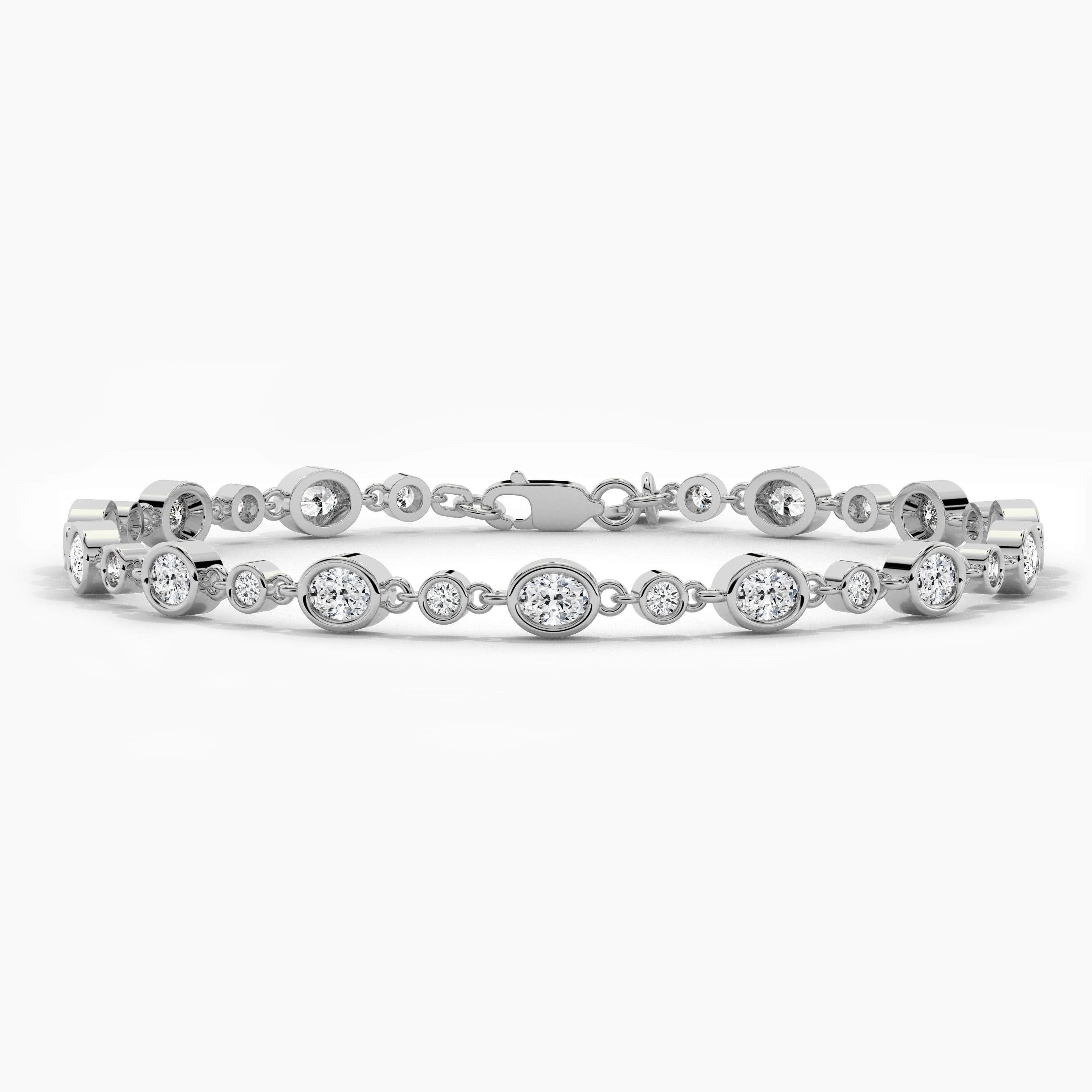 White Gold Tennis Bracelet In Oval And Round Moissanite Diamond  Bracelet For Woman's