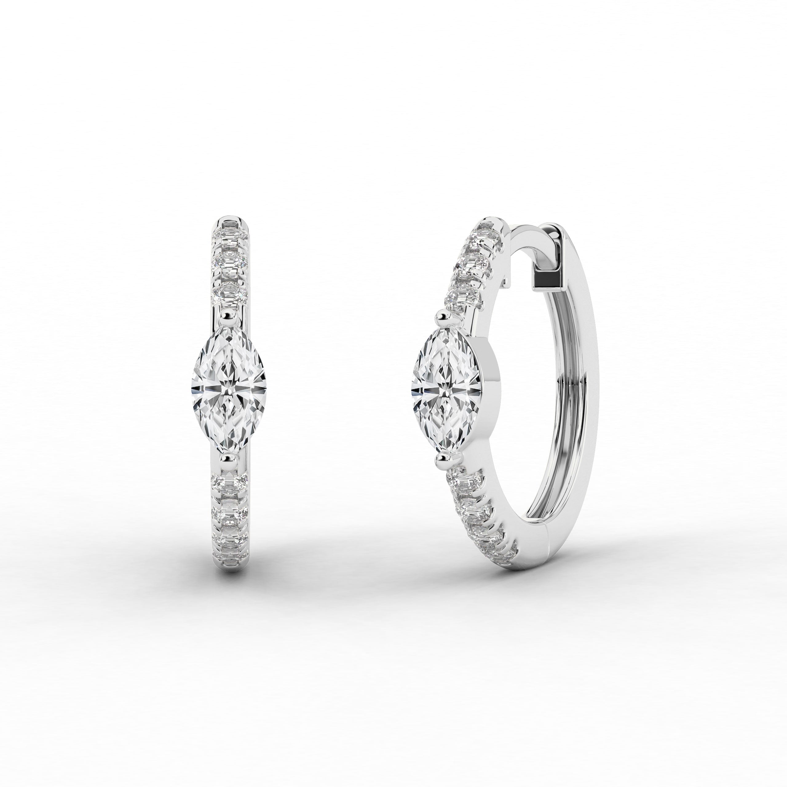 White Gold Engagement Hoop Earring In Marquise Cut Diamond