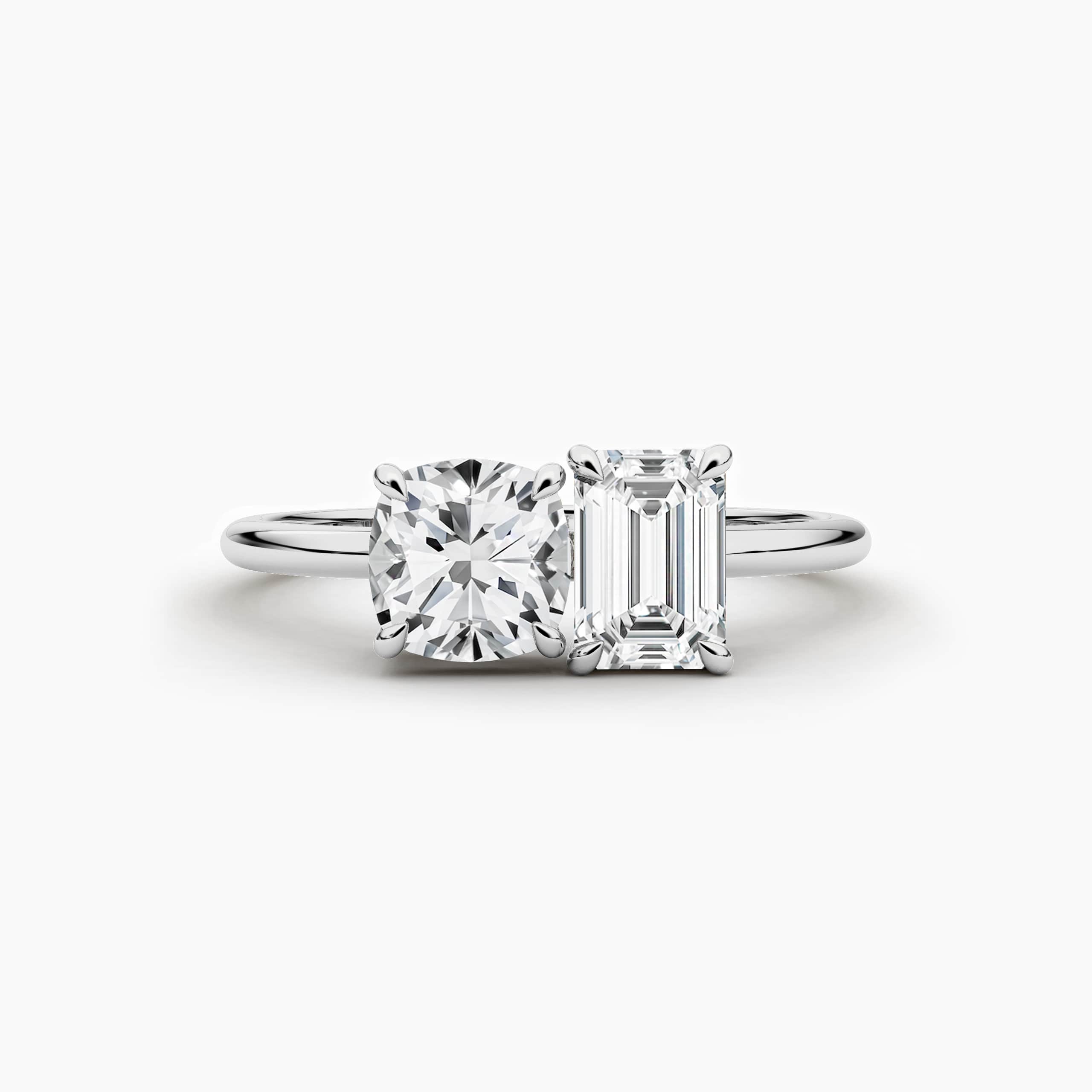 Cushion and Emerald Cut Toi-Et-Moi Engagement Ring
