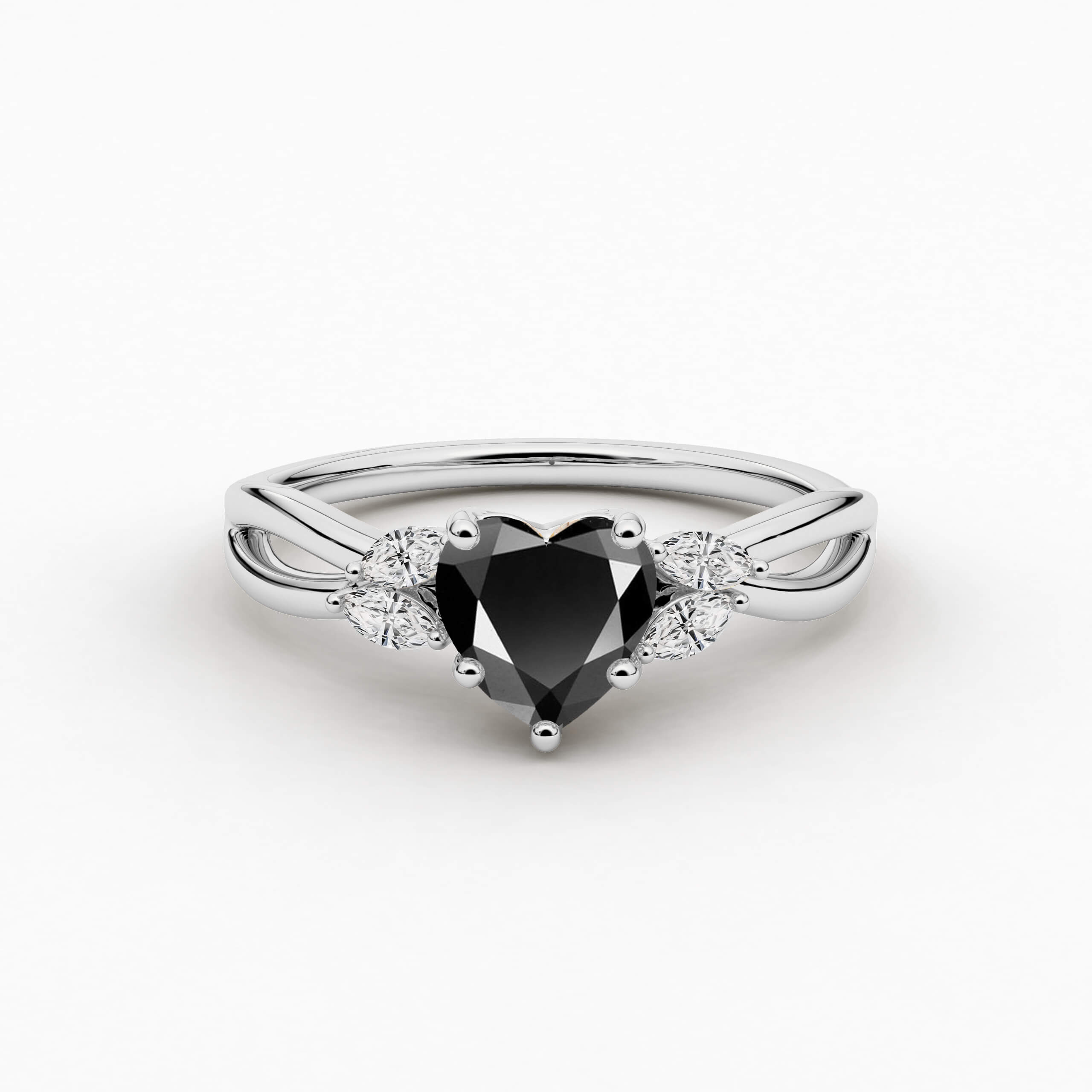 Heart Cut Black Diamond White Gold Ring