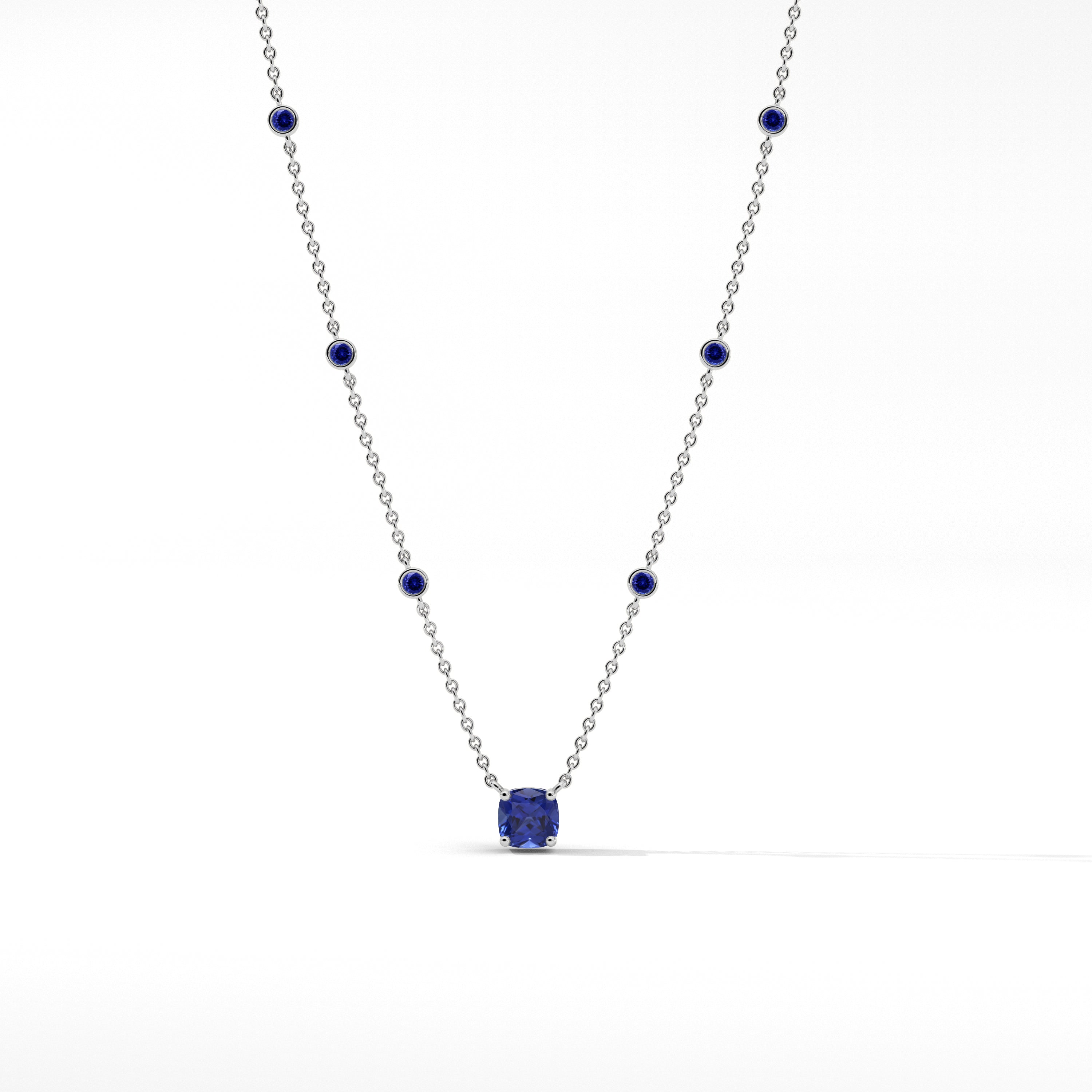 White Gold Station Necklace in Blue Sapphire Diamond