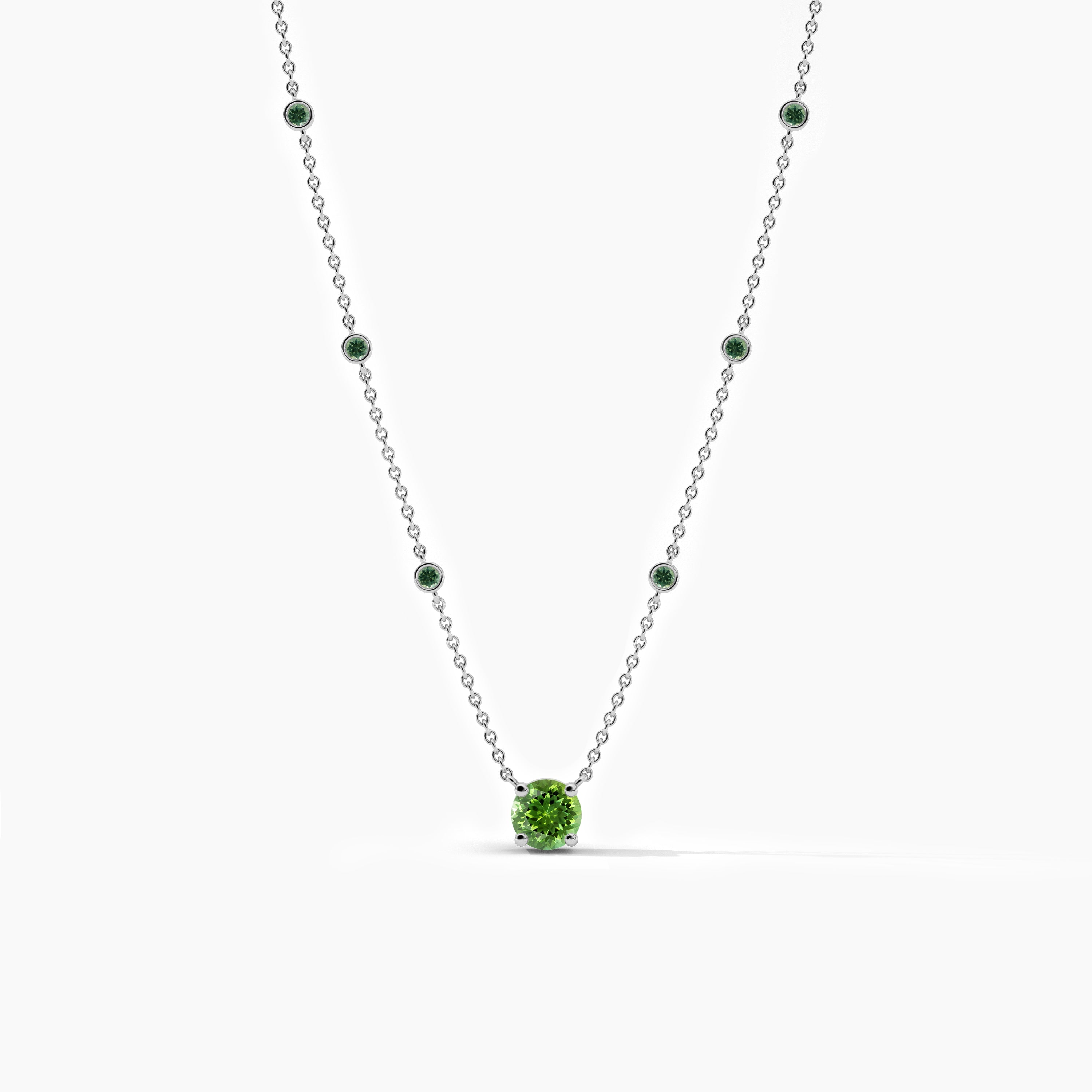 round green diamond bezel station necklace