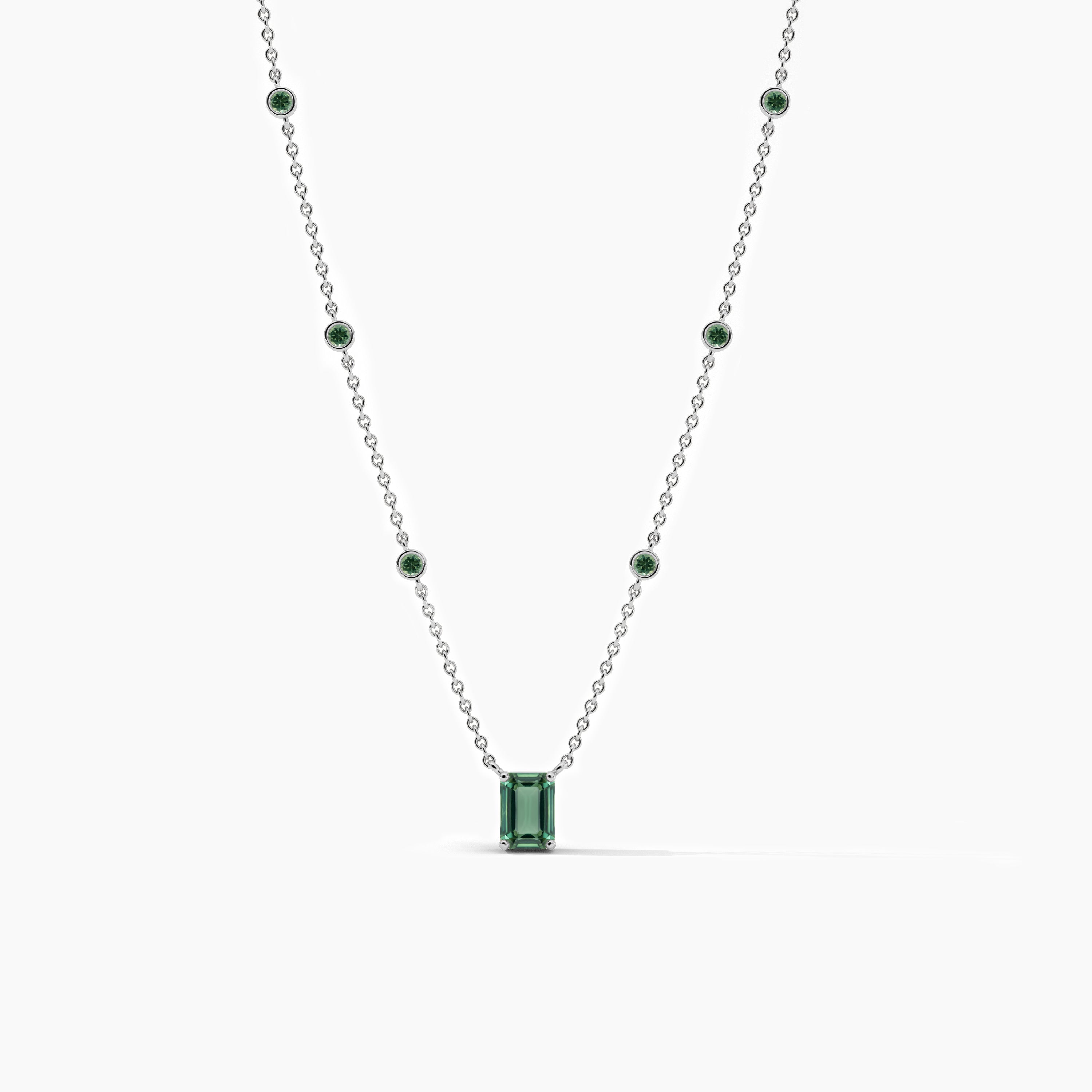 emerald and round green tourmaline station necklace