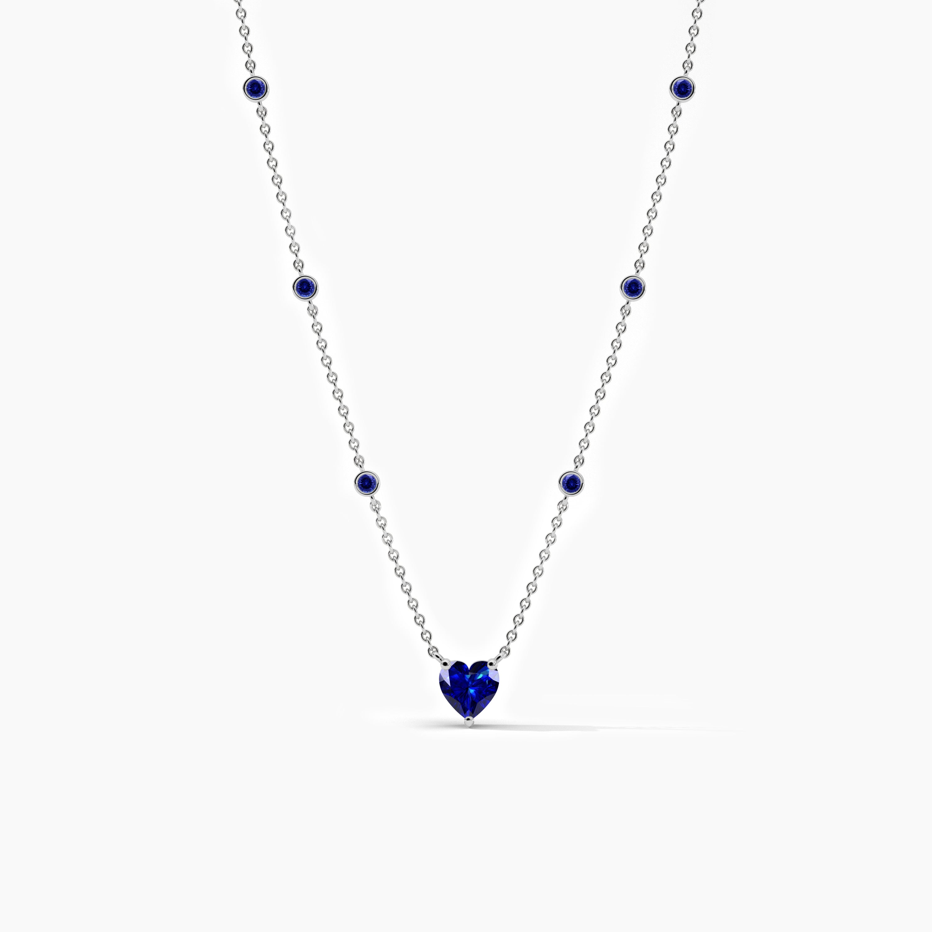 White Gold Station Necklace in Blue Sapphire Diamond