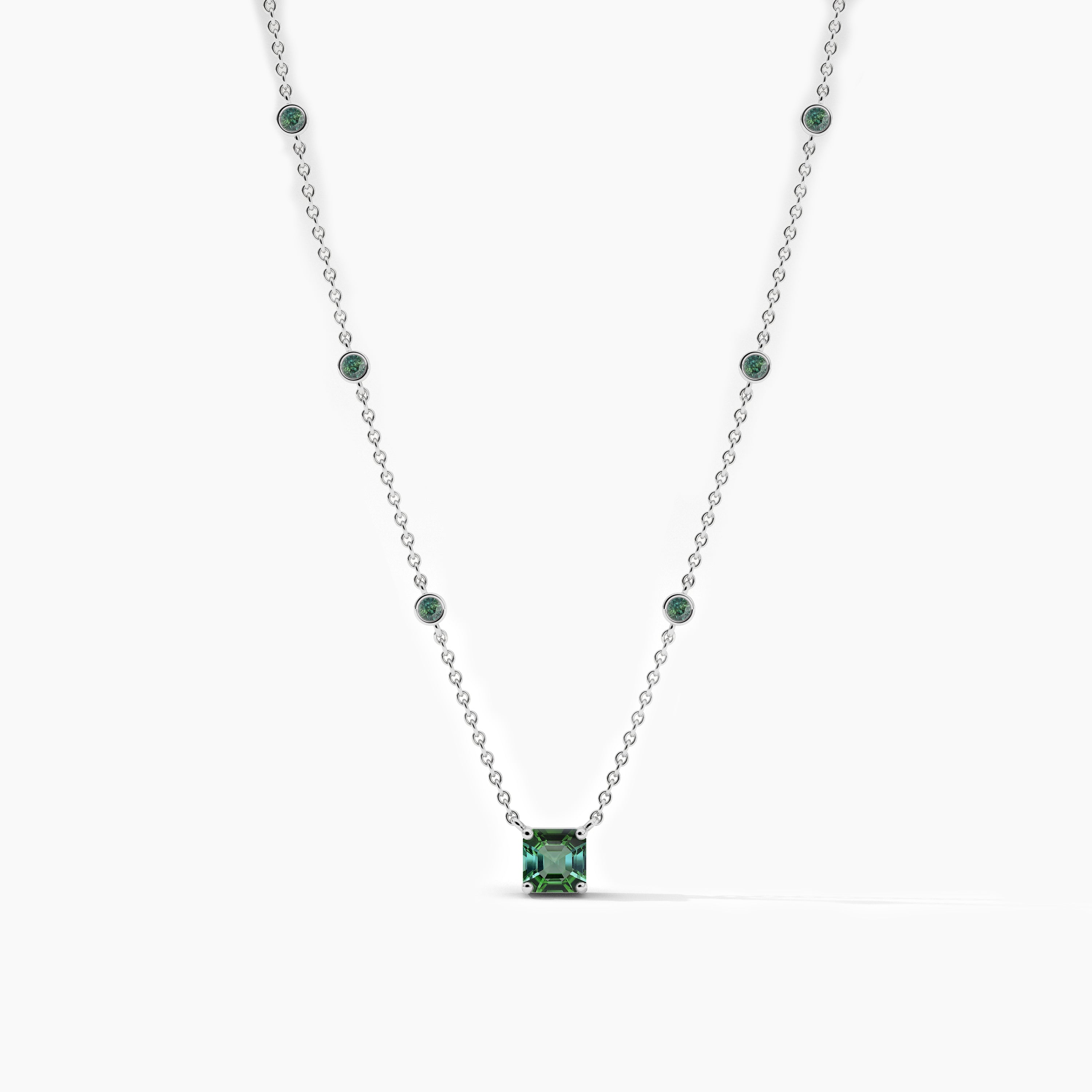 Asscher diamond bezel station necklace