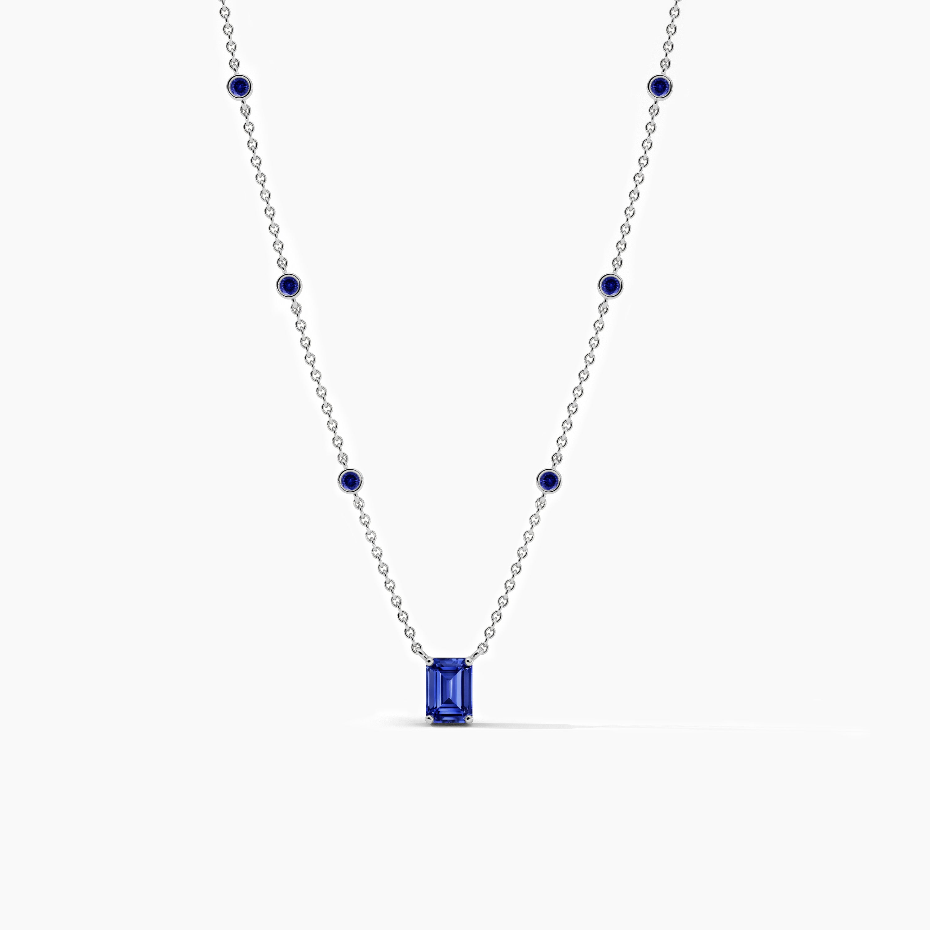 White Gold Station Necklace in Blue Sapphire Diamond