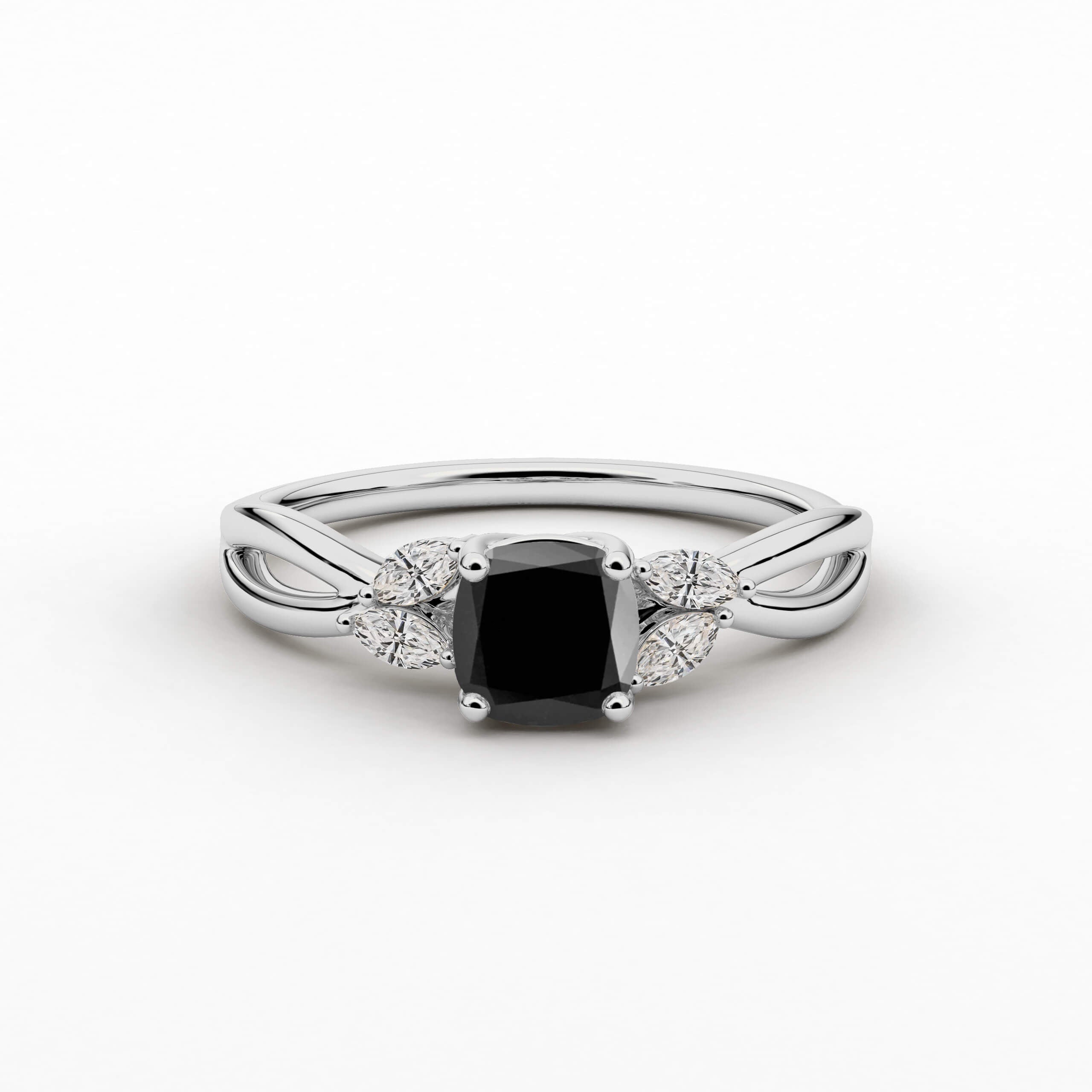 Cushion Cut Black Lab Grown Diamond Ring In White Gold For Woman